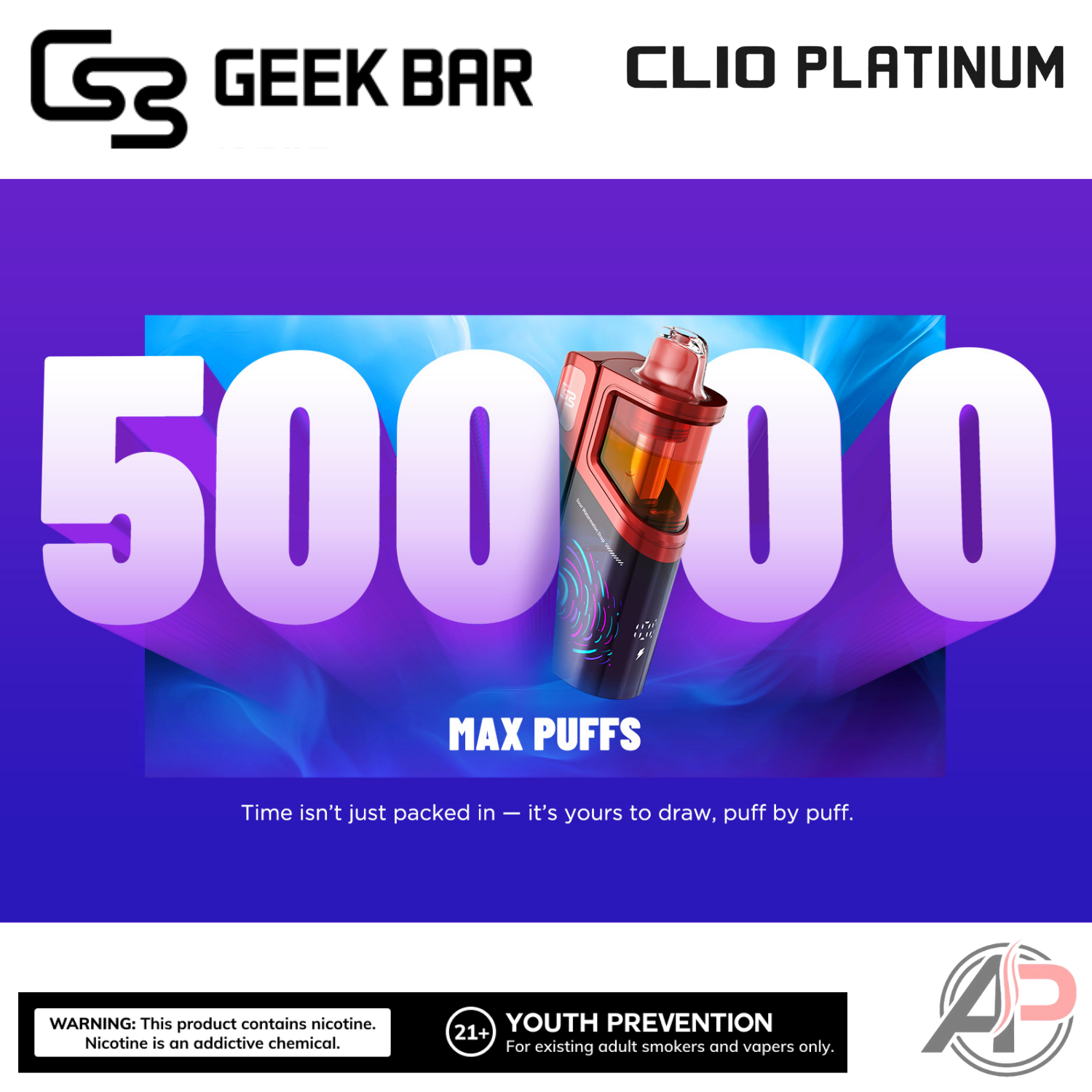 Geek Bar Clio Platinum 50,000 Puffs Disposable Vape Device Kit Apvs Geek Bar Clio Platinum 50,000 Puffs Disposable Vape Device Kit Apvs