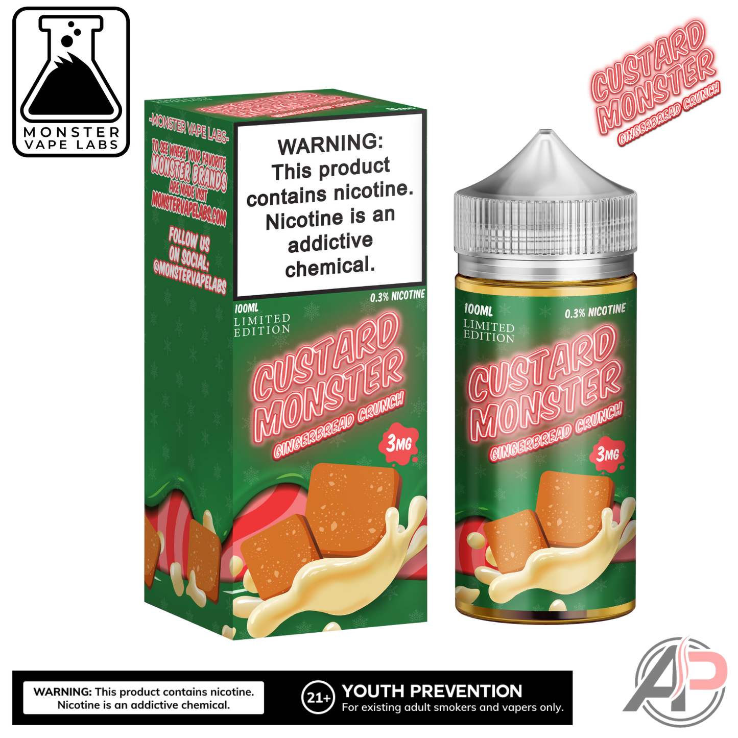Gingerbread Crunch E-Liquid By Custard Monster Vape Labs 100mL