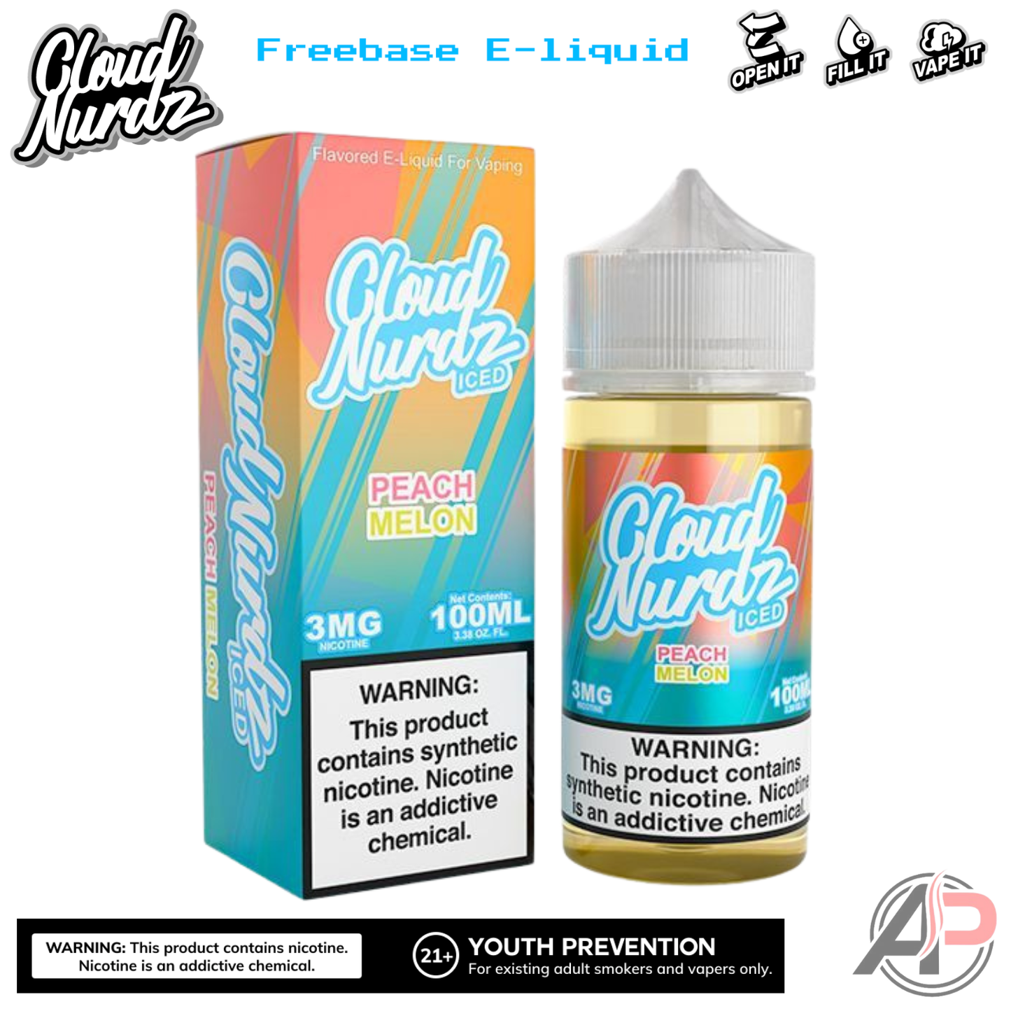 Cloud Nurdz Peach Melon Iced E-Liquid 100mL