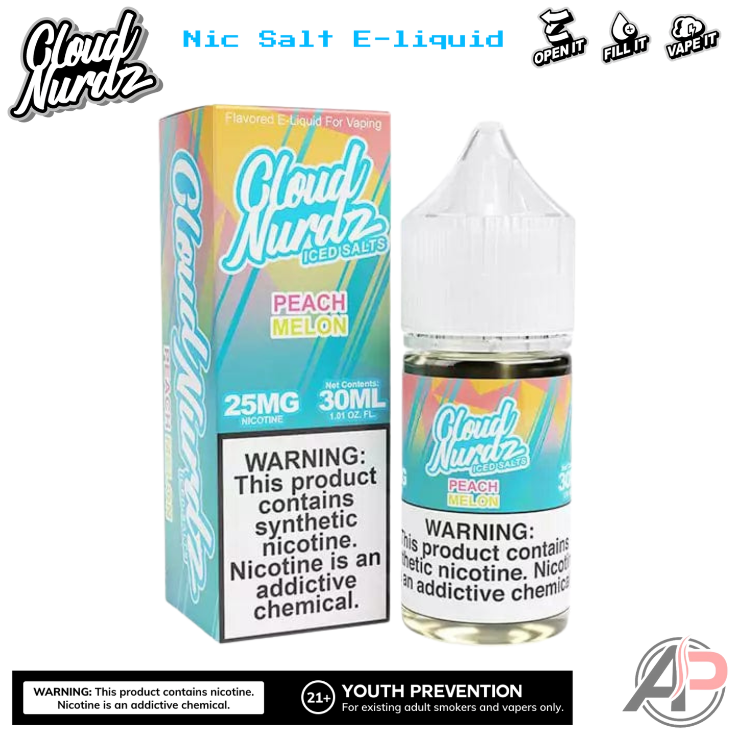 Cloud Nurdz Peach Melon Iced E-Liquid 100mL