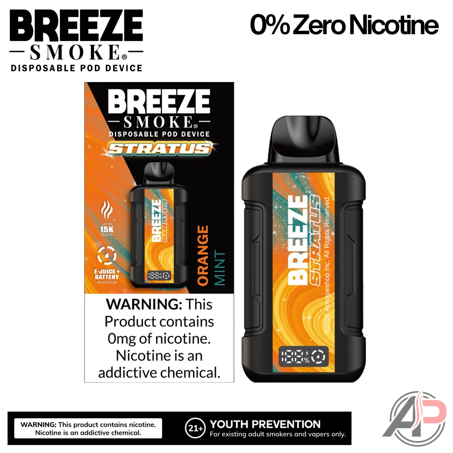 Breeze Smoke Stratus 15k Puffs Disposable Vape 0% Zero Nicotine