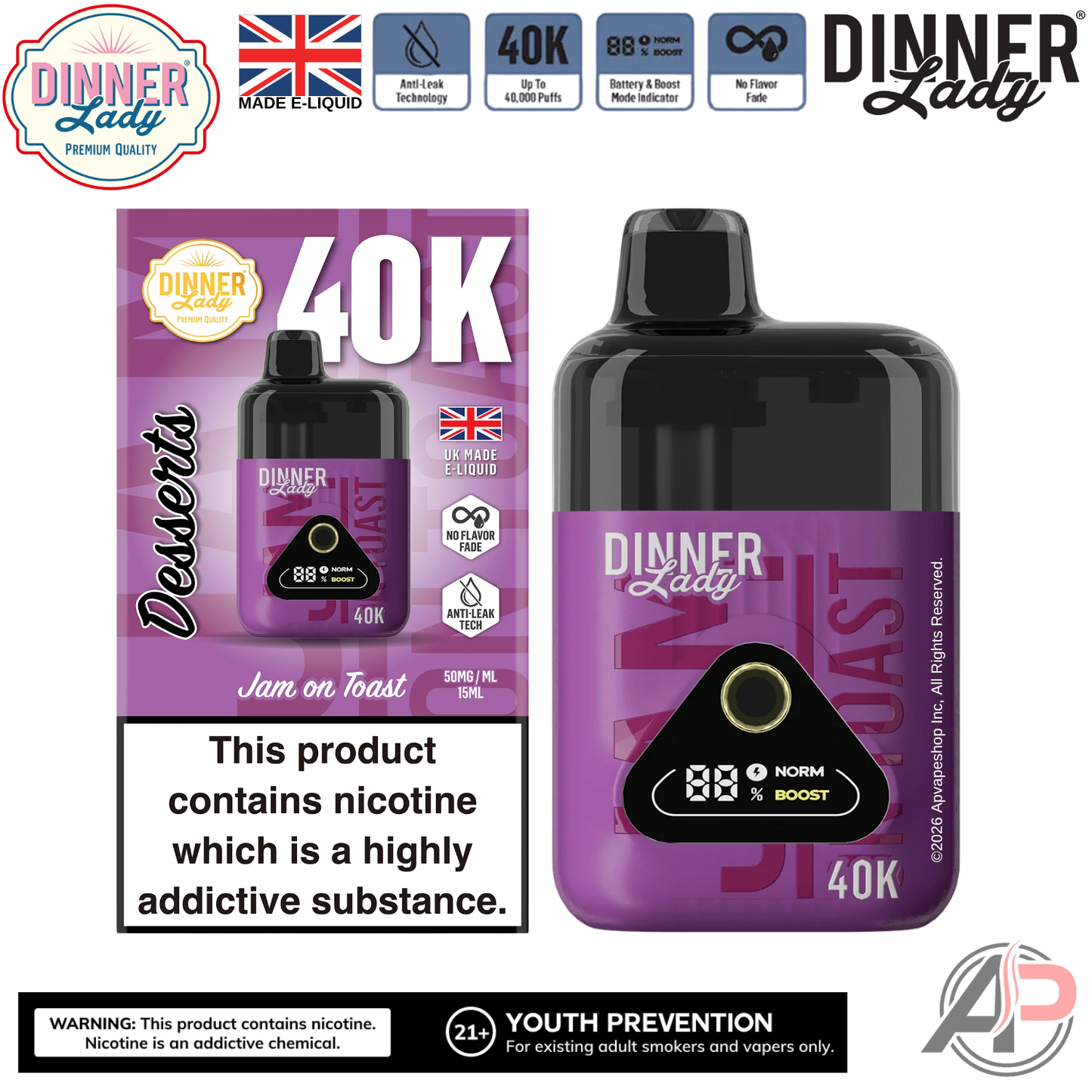 Dinner Lady Desserts 40,000 Puffs Disposable Vape Device
