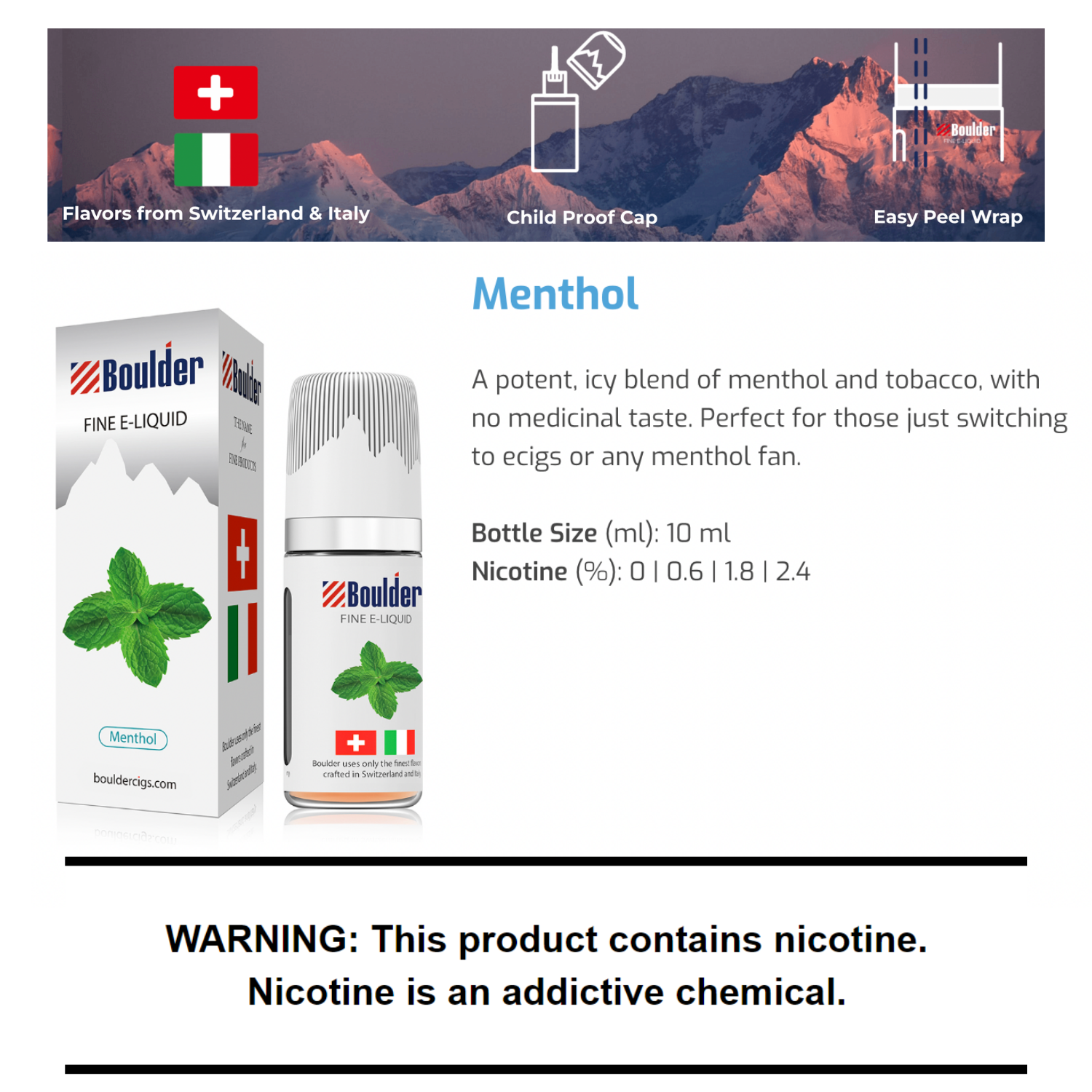 Boulder Menthol E-Liquid 10mL 6 Bottle Bundle Box