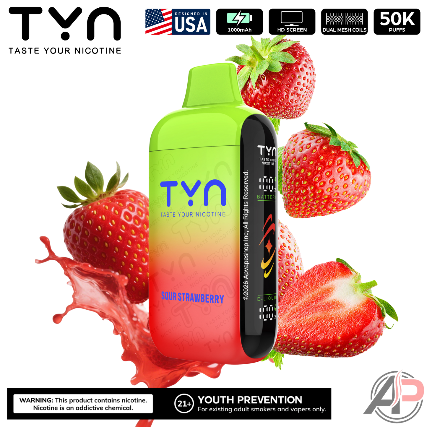 Tyn 50000 Puffs Disposable Vape Device Sour Strawberry