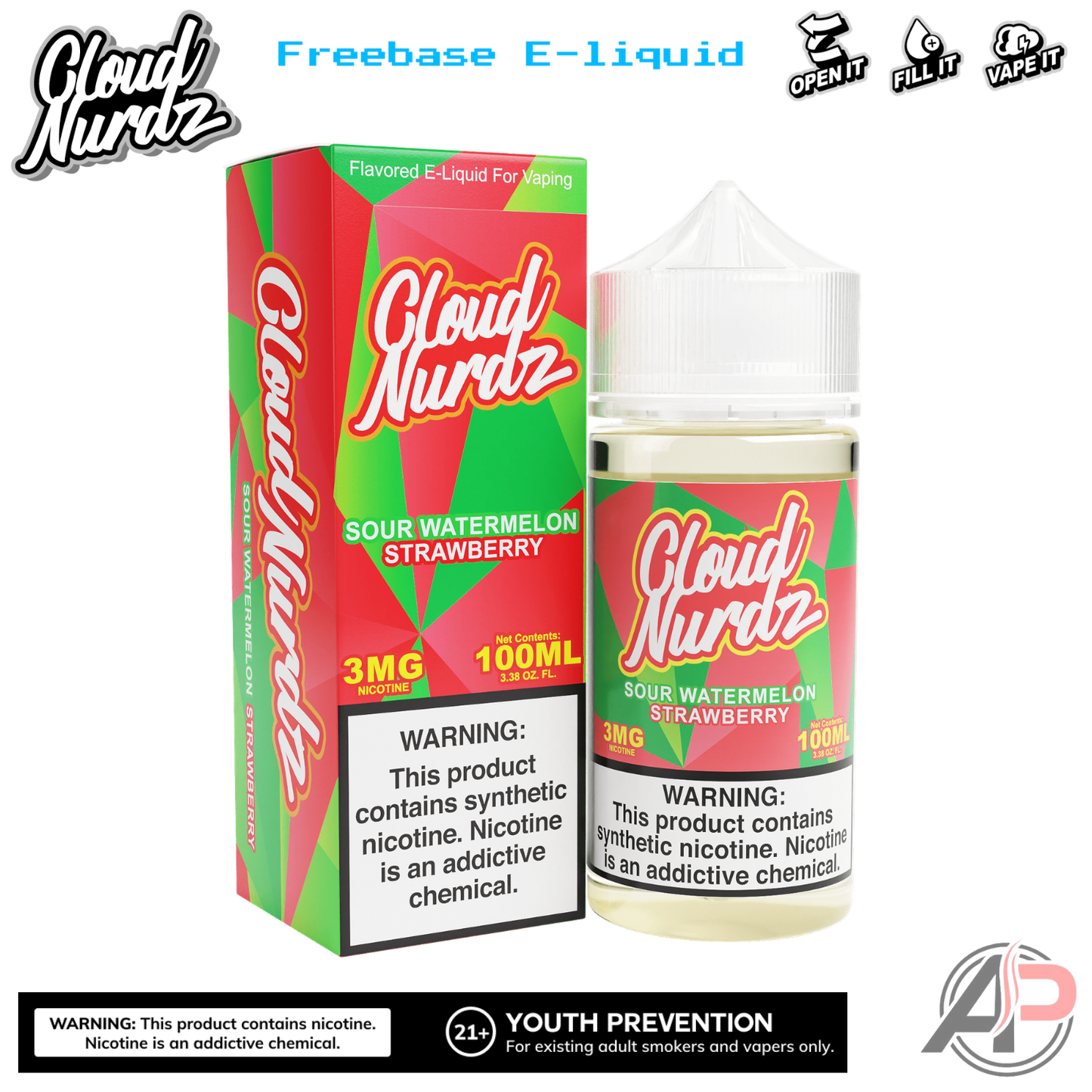 Cloud Nurdz Sour Watermelon Strawberry E-Liquid 100mL