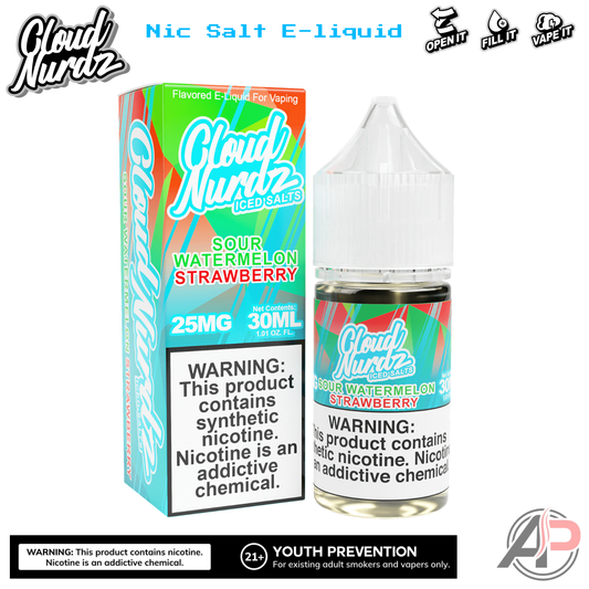 Cloud Nurdz Sour Watermelon Strawberry Iced E-Liquid 100mL