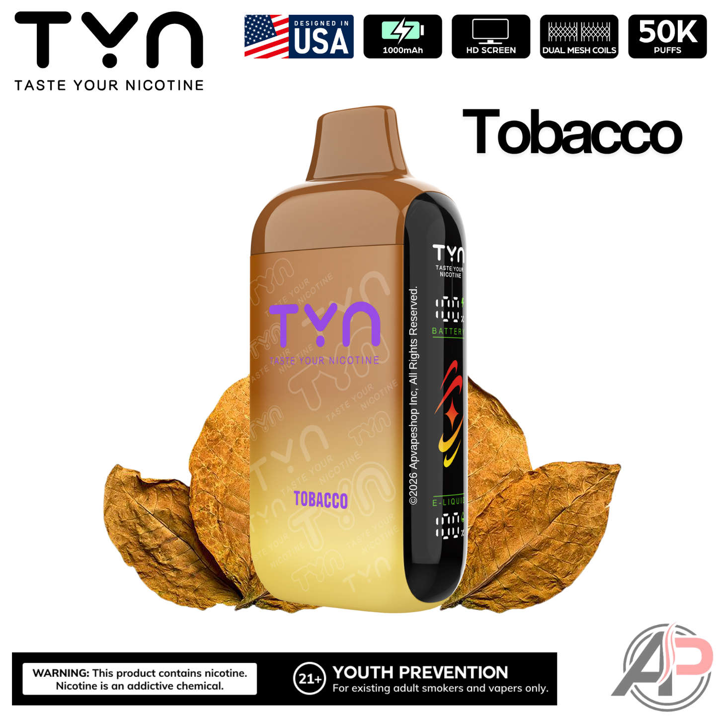 Tyn 50000 Puffs Disposable Vape Device Tobacco