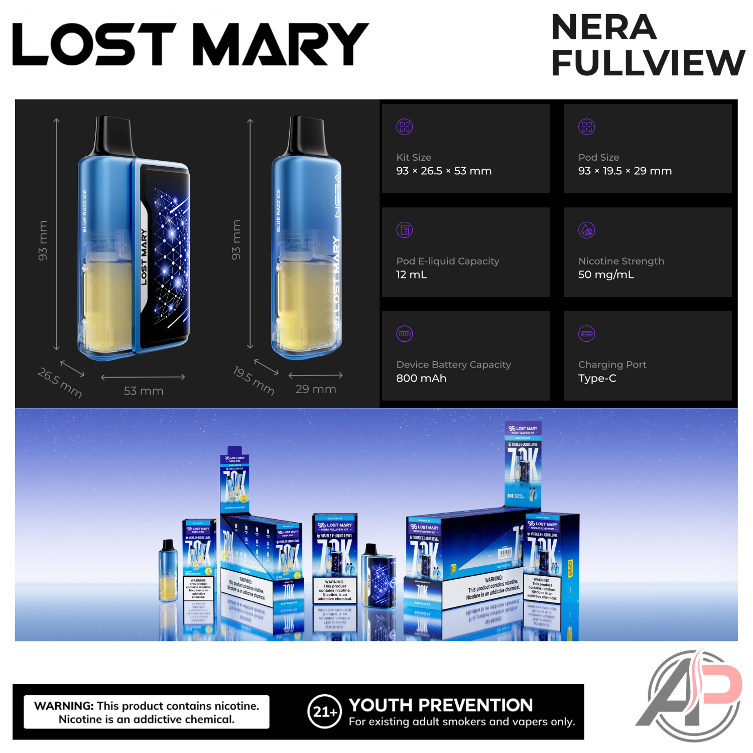 Lost Mary Nera Fullview 70k Puffs Disposable Vape Device Kit
