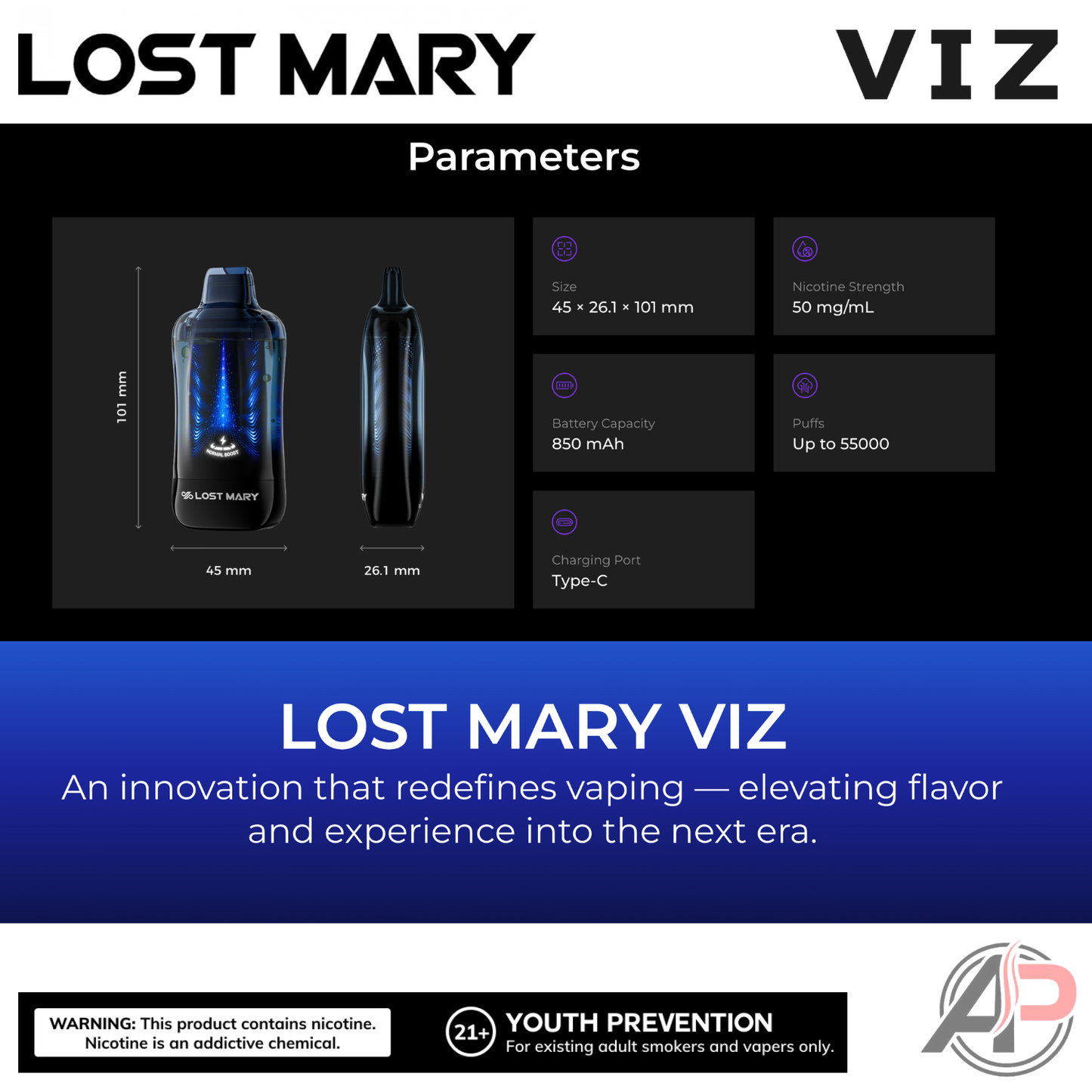 Lost Mary Viz 55,000 Puffs Disposable Vape Device