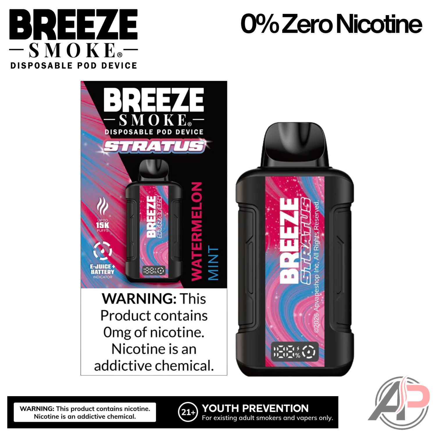 Breeze Smoke Stratus 15k Puffs Disposable Vape 0% Zero Nicotine