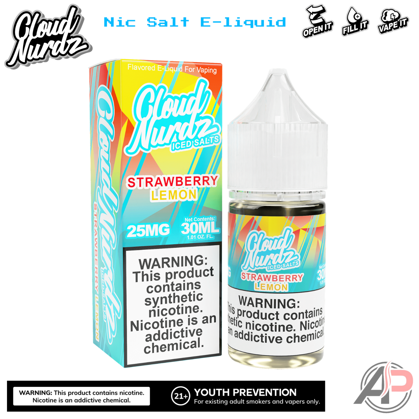 Cloud Nurdz Strawberry Lemon Iced E-Liquid 100mL
