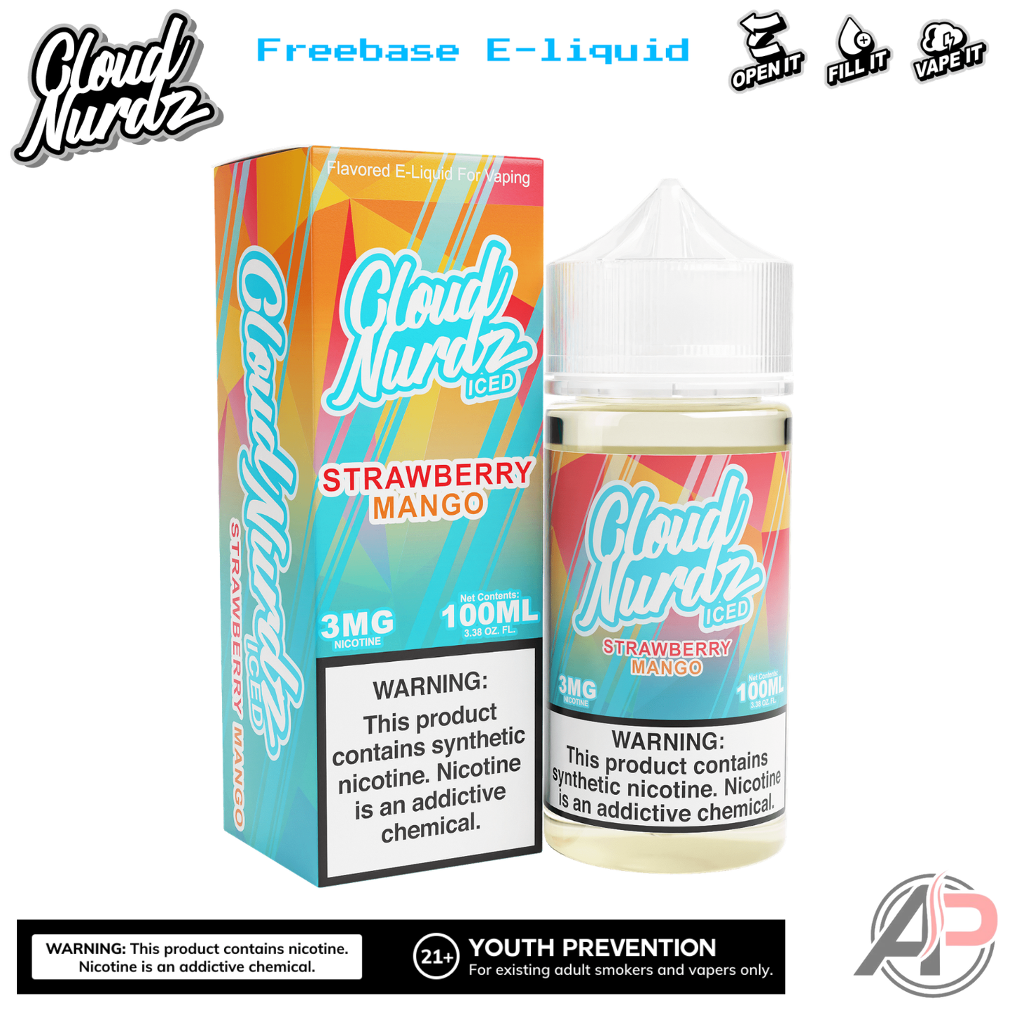 Cloud Nurdz Strawberry Mango Iced E-Liquid 100mL