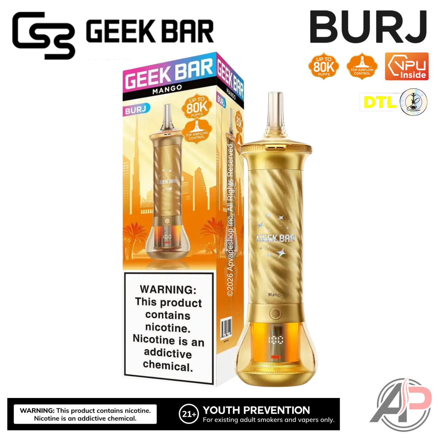 Geek Bar Burj 80K Puffs Hookah Disposable Vape Device
