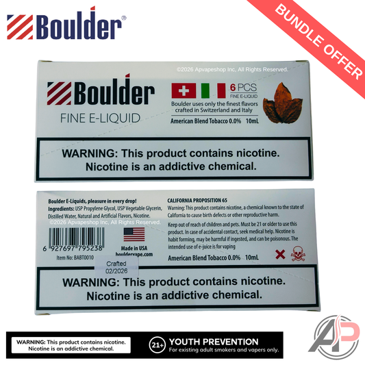 Boulder American Blend Tobacco E-Liquid 10mL 6 Bottle Bundle Box