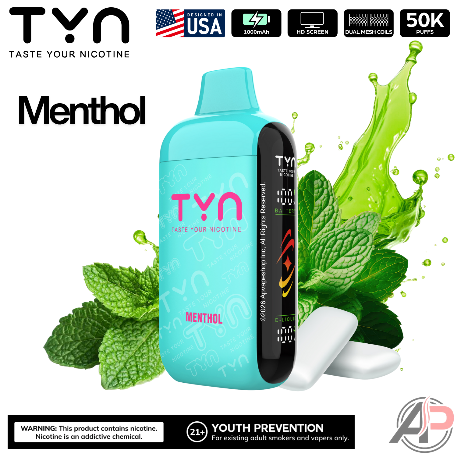 Tyn 50000 Puffs Disposable Vape Device Menthol