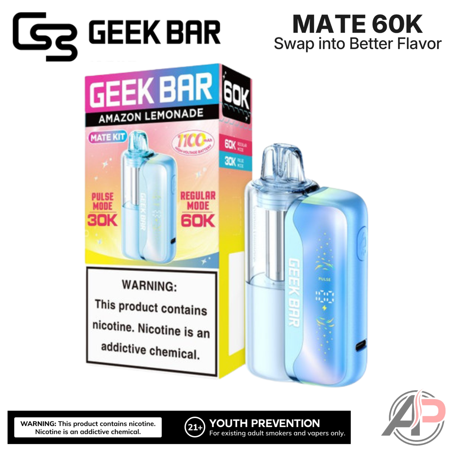 Geek Bar Mate 60,000 Puffs Disposable Vape Device Kit Apvs Geek Bar Mate 60,000 Puffs Disposable Vape Device Kit Apvs