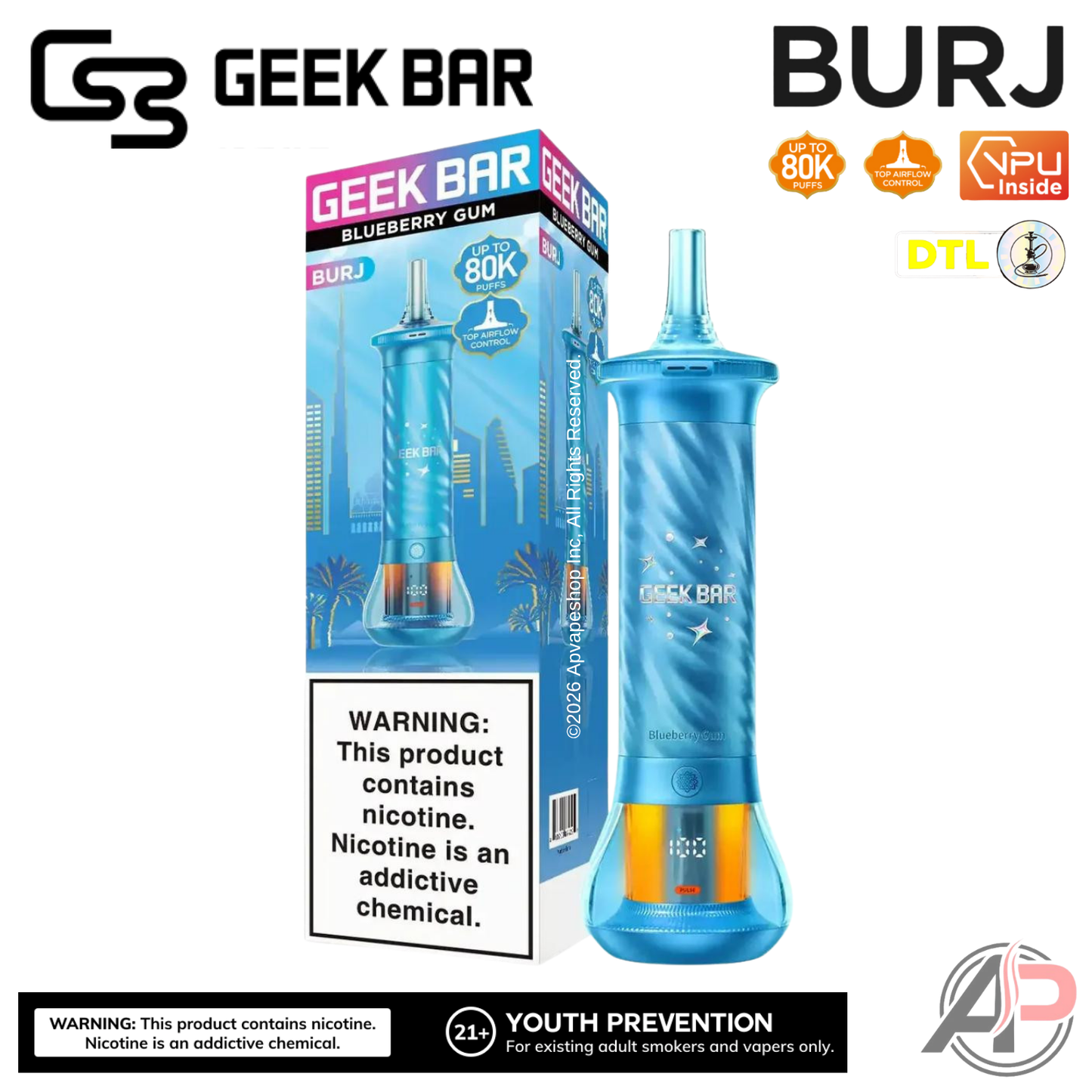 Geek Bar Burj 80K Puffs Hookah Disposable Vape Device