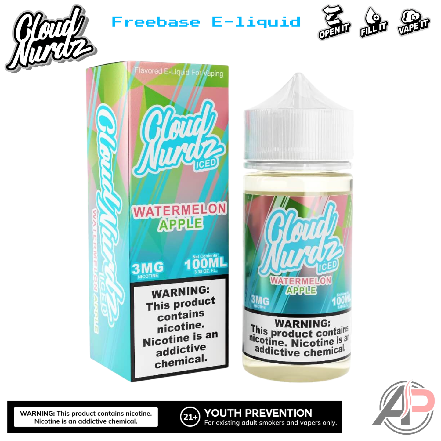 Cloud Nurdz Watermelon Apple Iced E-Liquid 100mL
