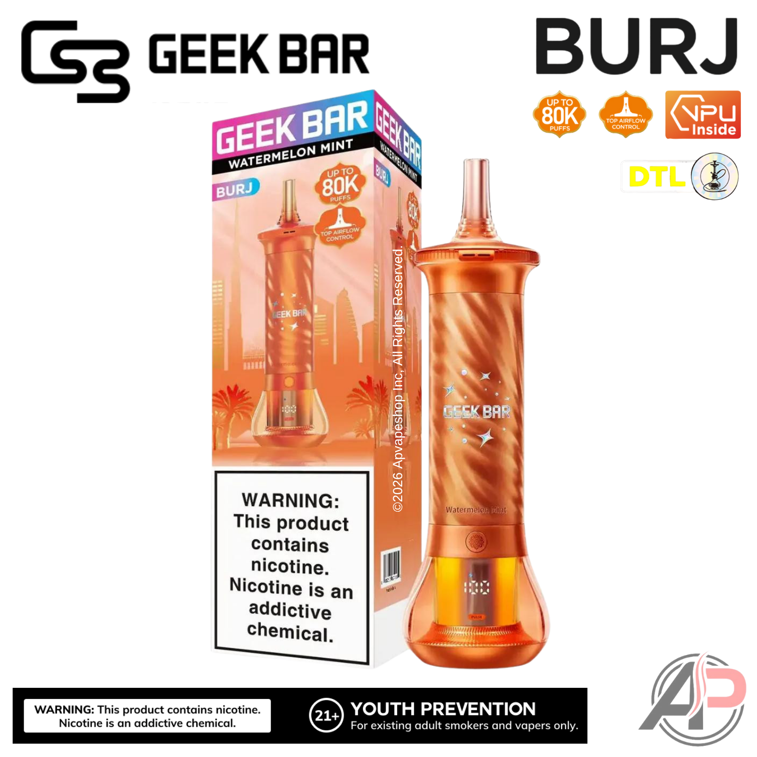 Geek Bar Burj 80K Puffs Hookah Disposable Vape Device