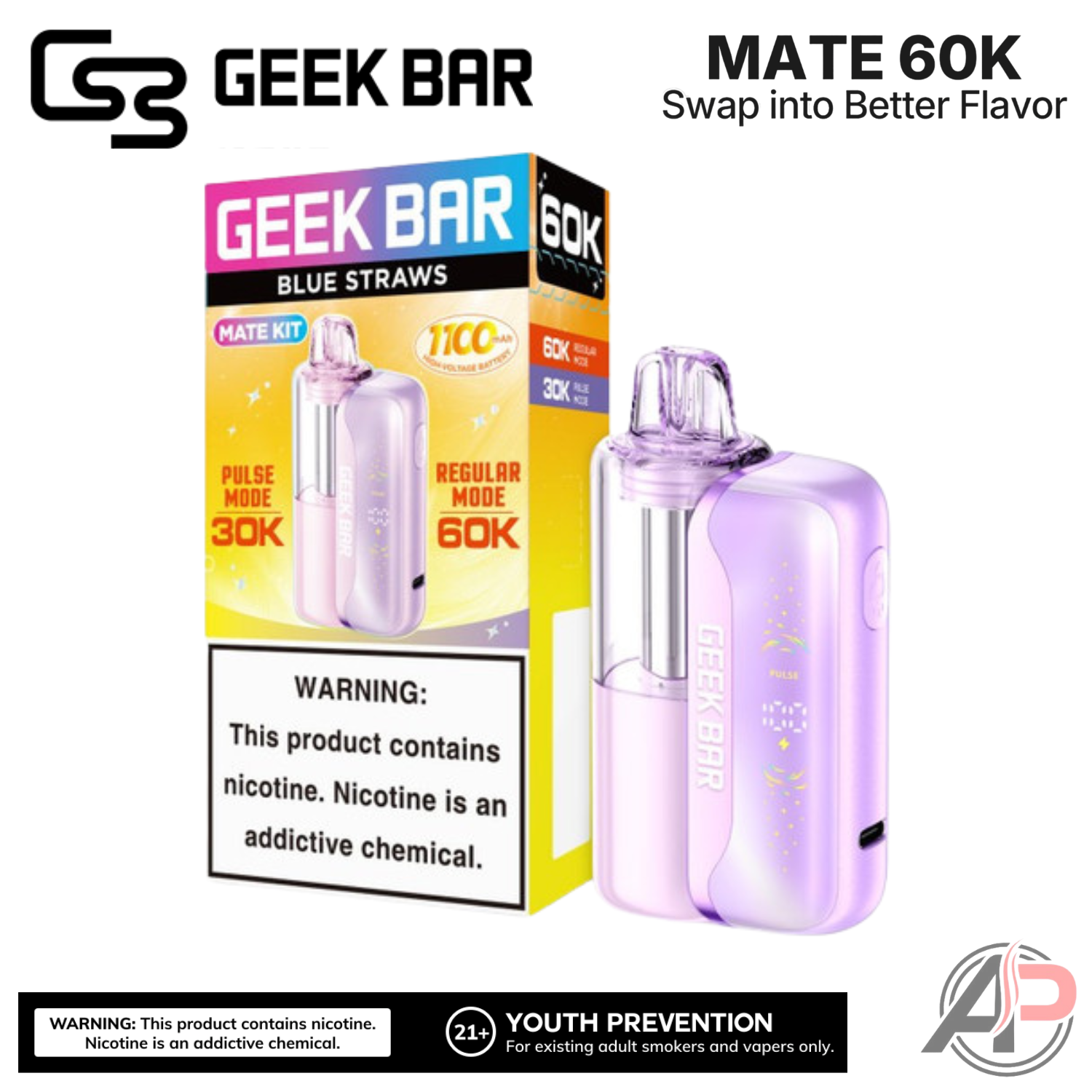 Geek Bar Mate 60,000 Puffs Disposable Vape Device Kit Apvs Geek Bar Mate 60,000 Puffs Disposable Vape Device Kit Apvs