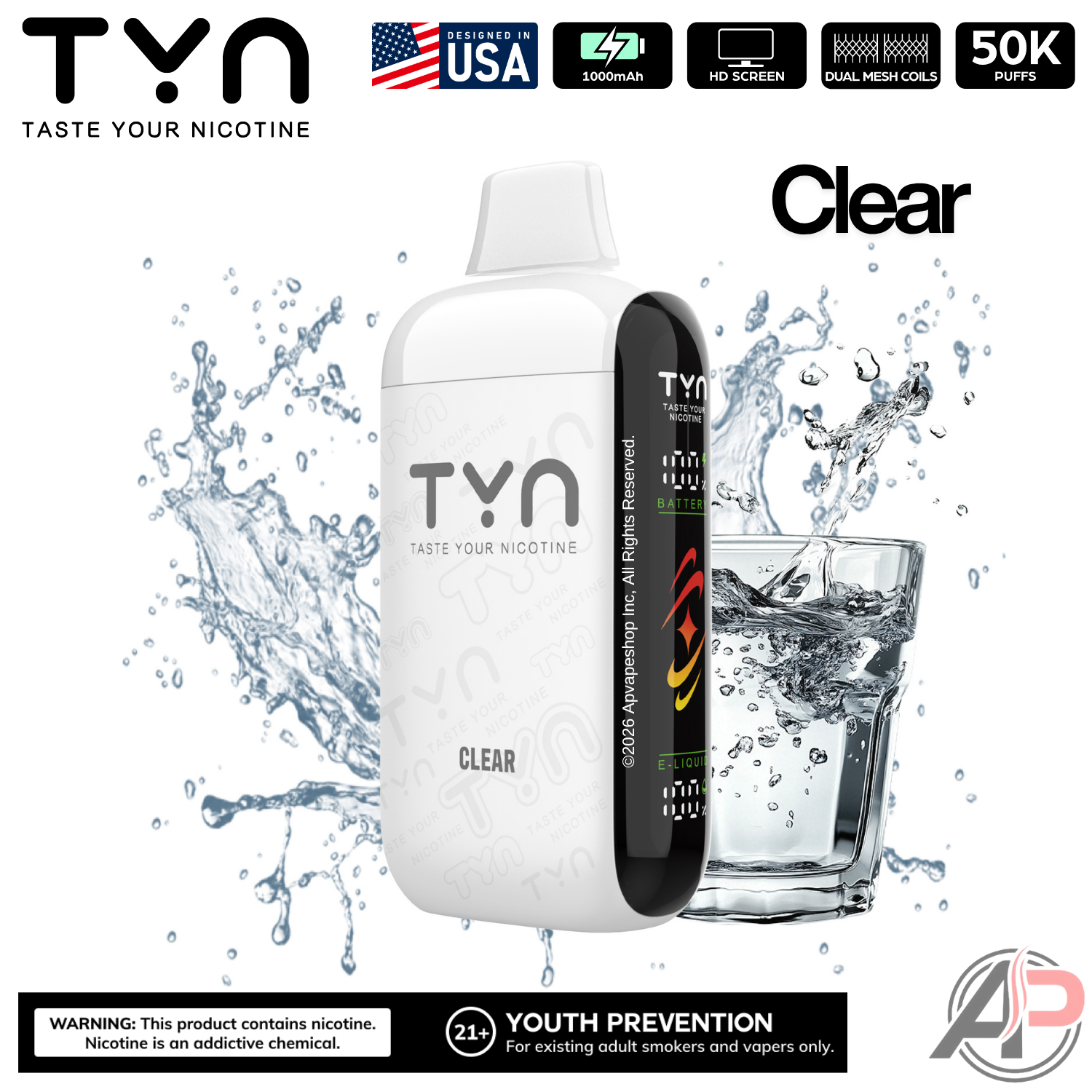 Tyn 50000 Puffs Disposable Vape Device Clear