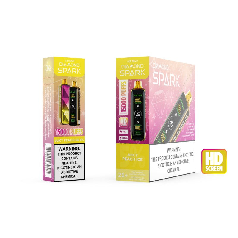 Air Bar Diamond Spark 15000 Puffs Disposable Vape Device Juicy Peach Ice