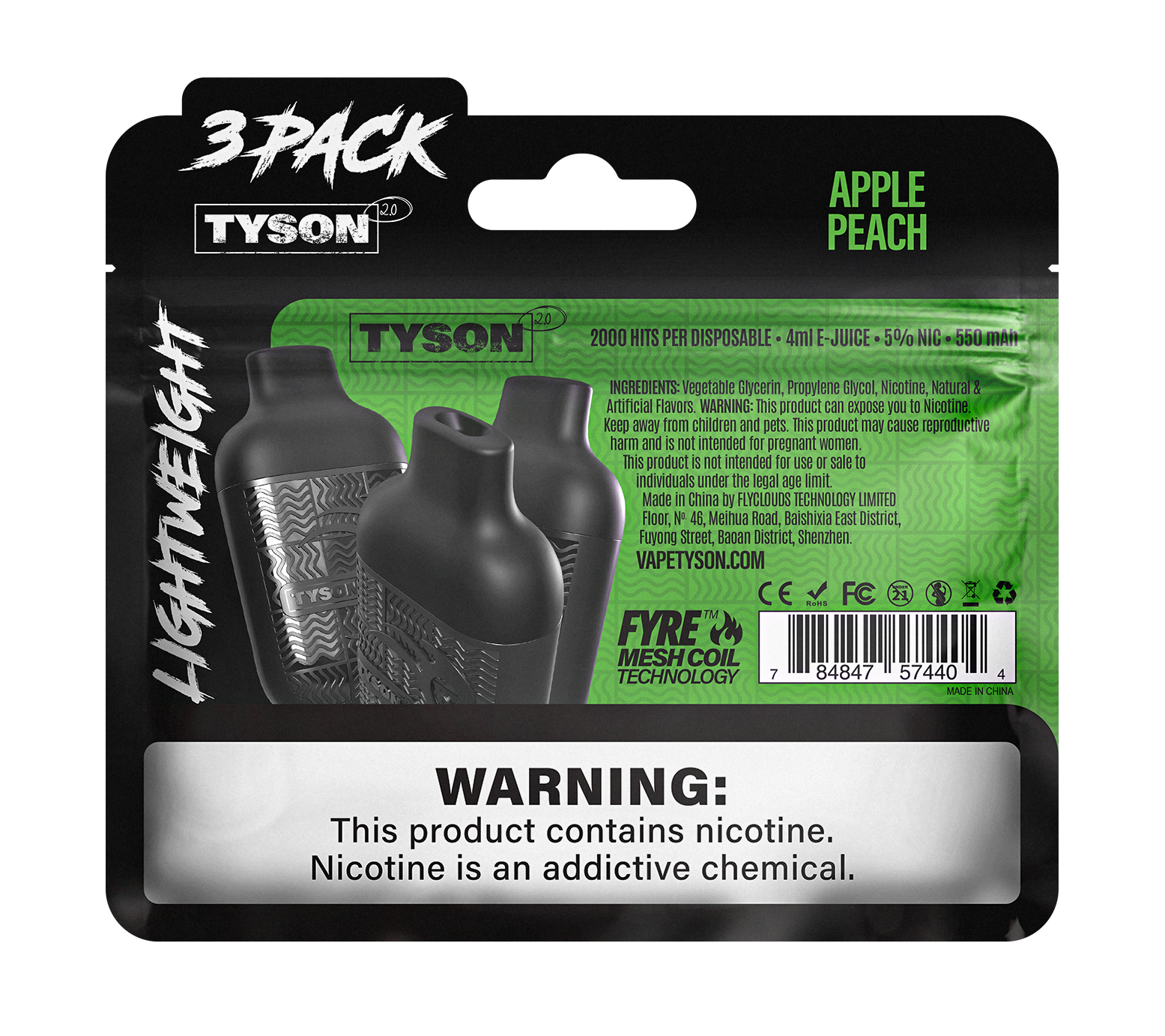 Tyson 2.0 Lightweight 6000 Puffs Disposable Vape Device 3 Pack