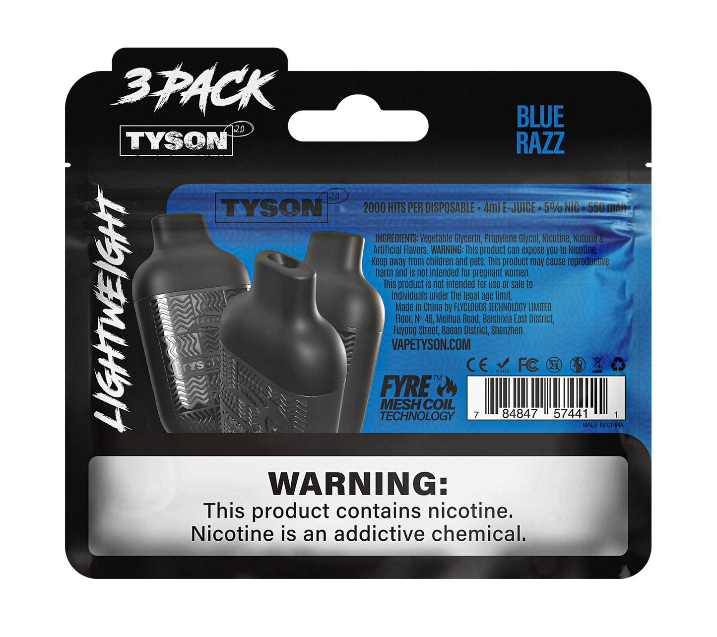 Tyson 2.0 Lightweight 6000 Puffs Disposable Vape Device 3 Pack