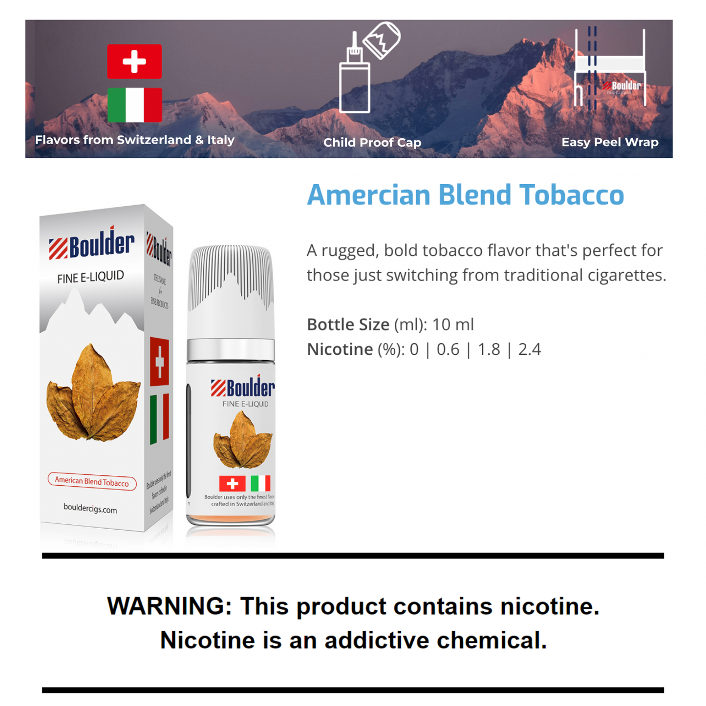 Boulder American Blend Tobacco E-Liquid 10mL 6 Bottle Bundle Box Apvs Boulder American Blend Tobacco E-Liquid 10mL 6 Bottle Bundle Box Apvs