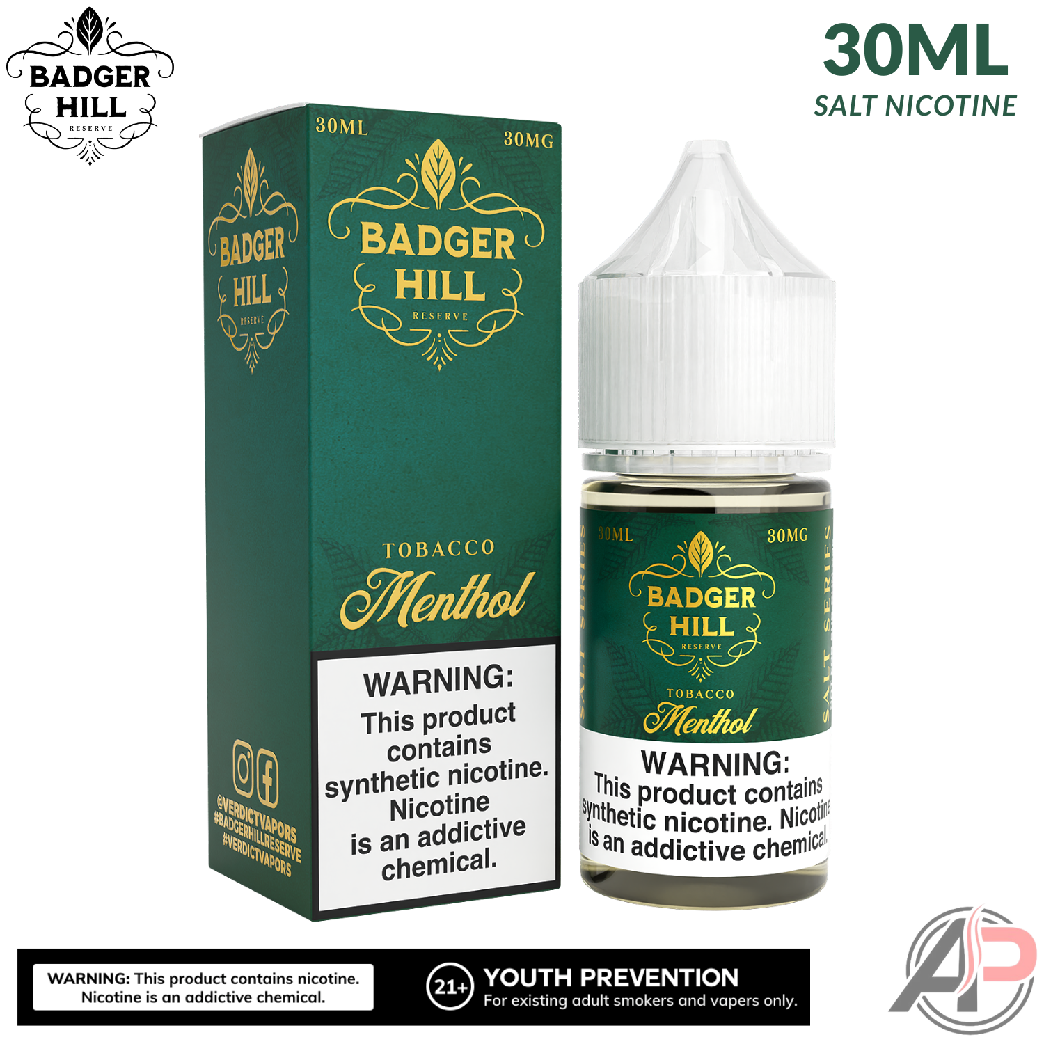 Badger Hill Reserve Menthol Tobacco Salt Nicotine 30mL