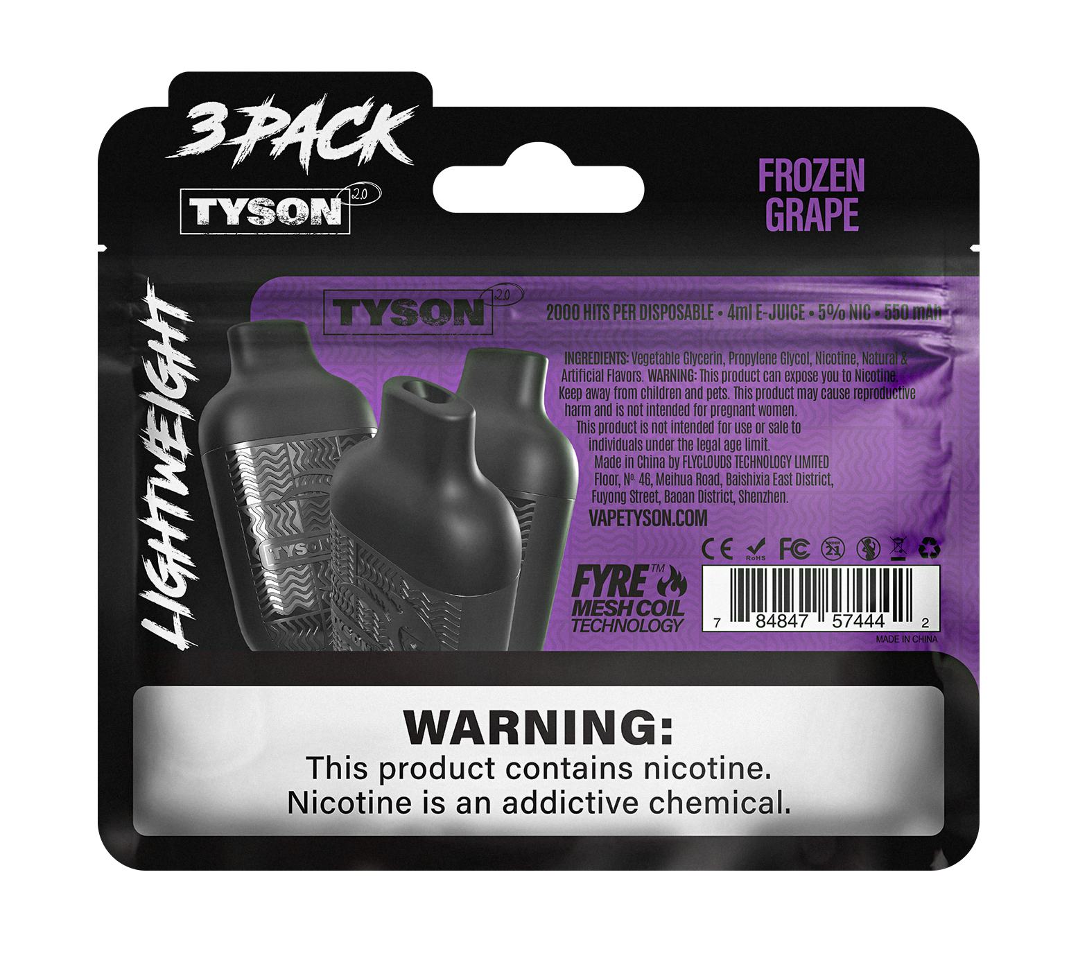 Tyson 2.0 Lightweight 6000 Puffs Disposable Vape Device 3 Pack