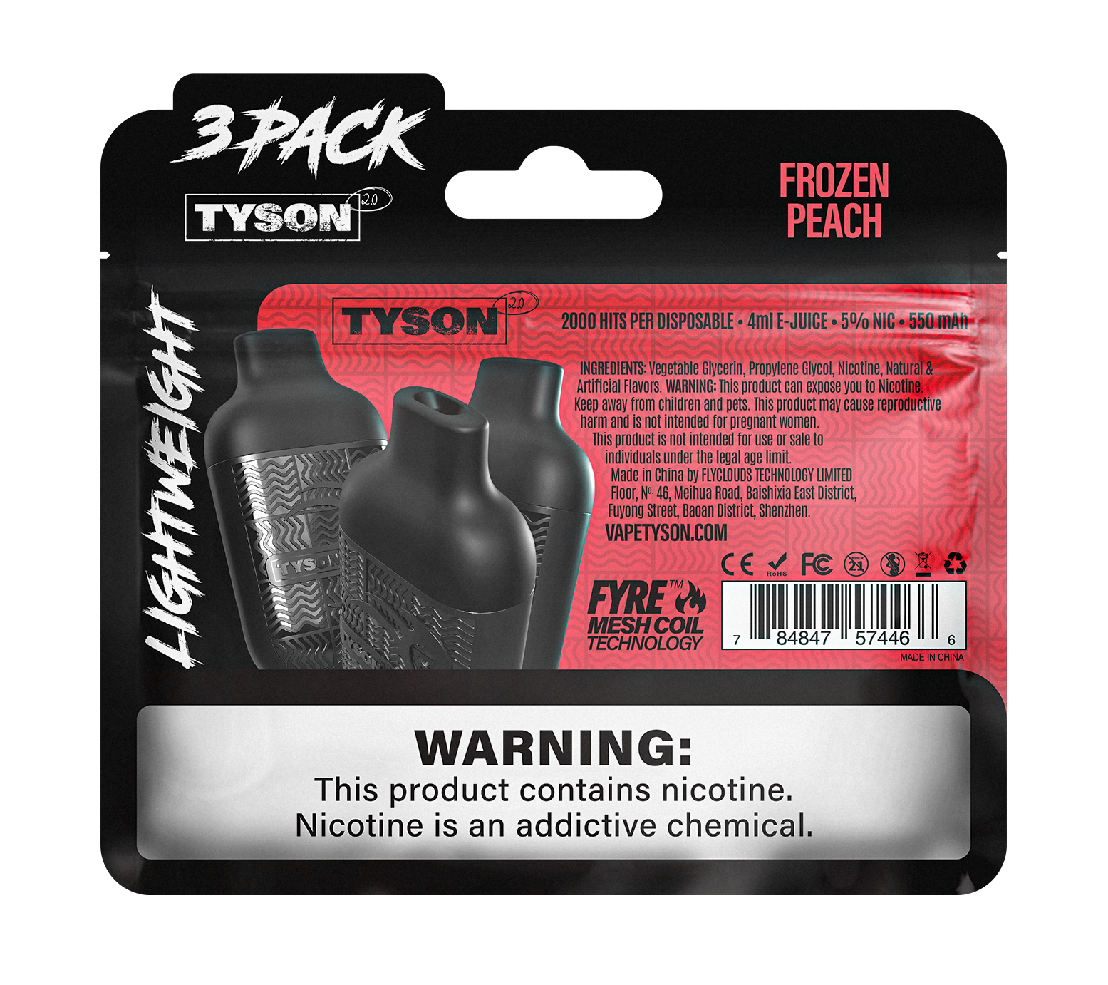 Tyson 2.0 Lightweight 6000 Puffs Disposable Vape Device 3 Pack