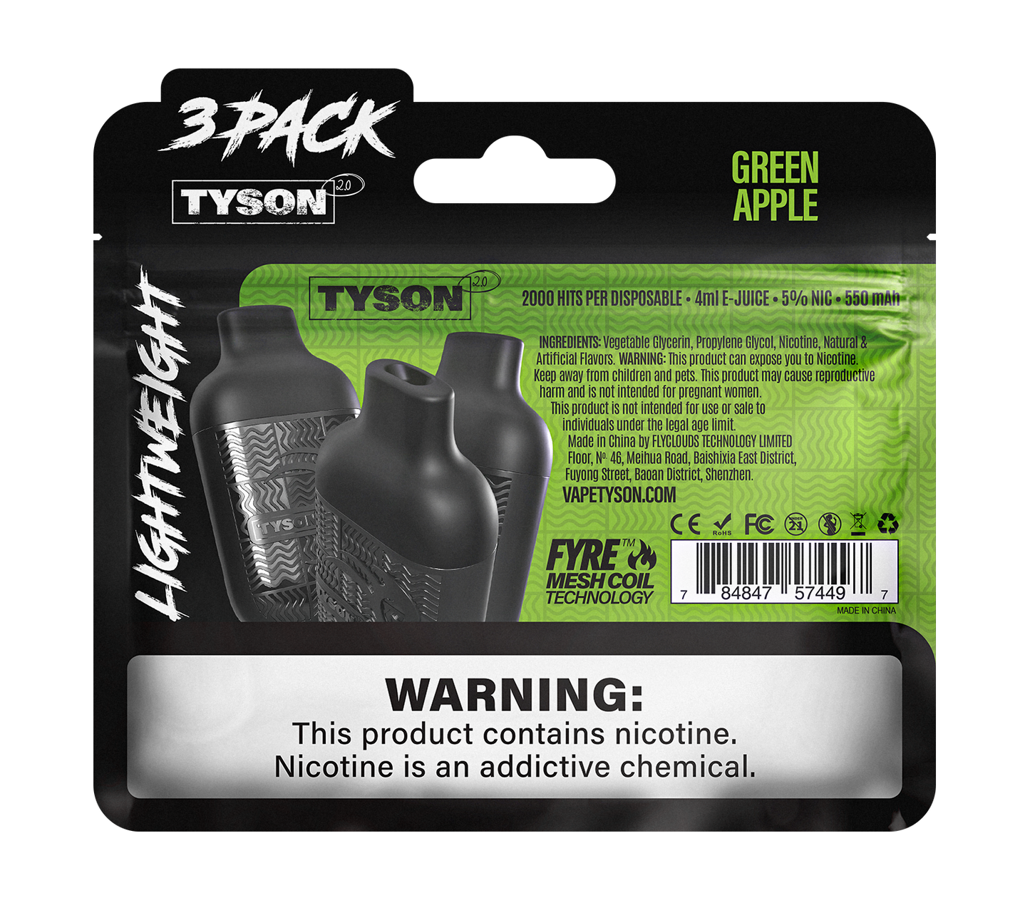 Tyson 2.0 Lightweight 6000 Puffs Disposable Vape Device 3 Pack