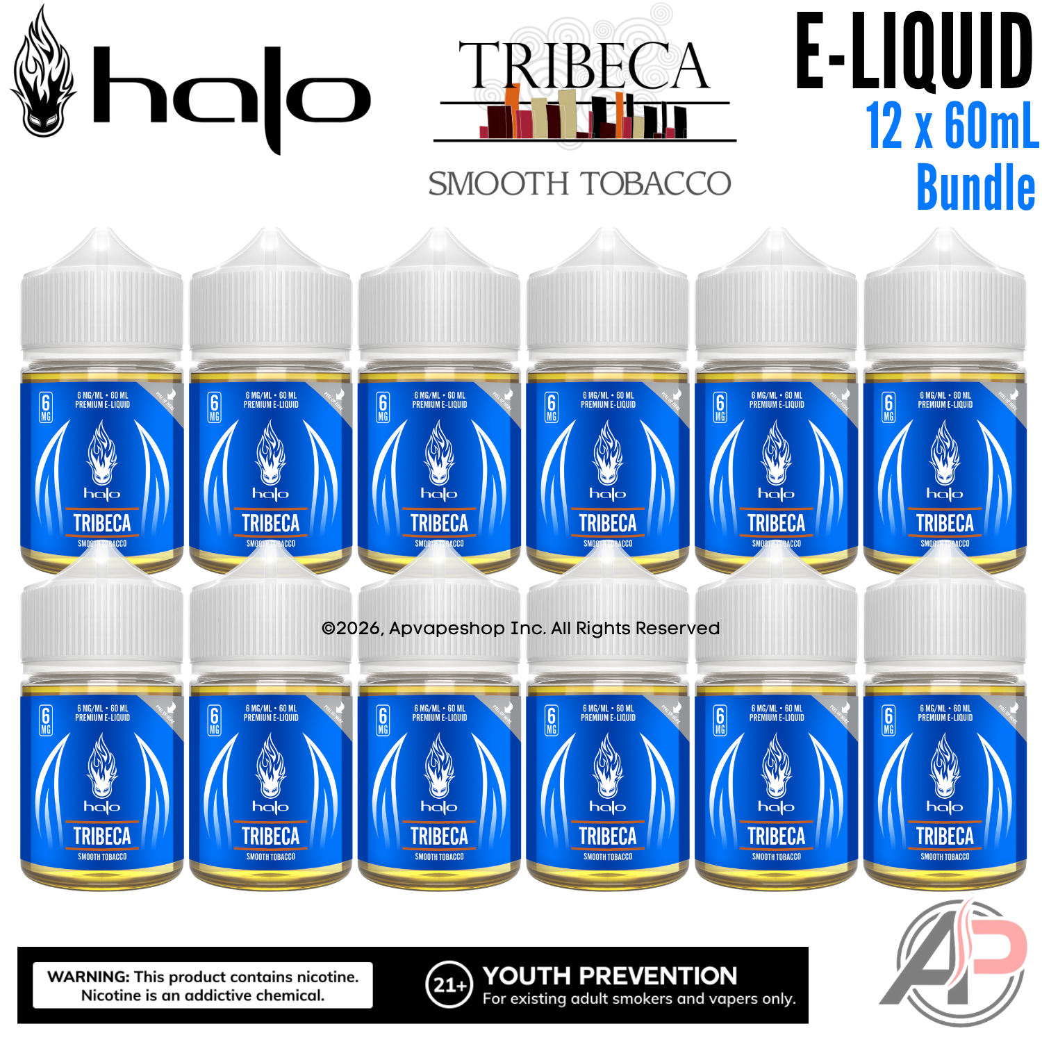 Halo Tribeca Smooth Tobacco E-Liquid 60mL 12 Bottle Bundle Box