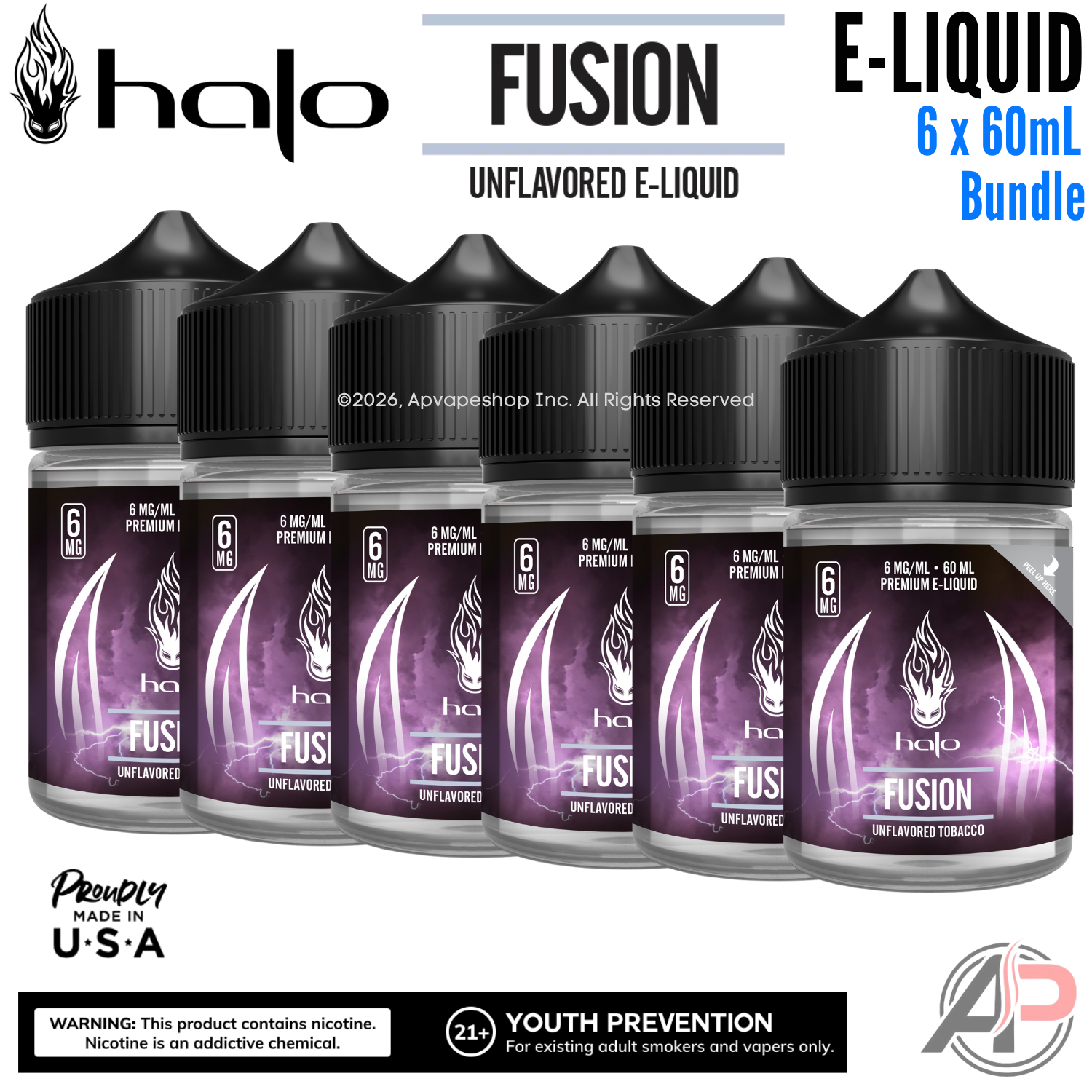 Halo Fusion Unflavored Tobacco E-Liquid 60mL 6 Bottle Bundle Box