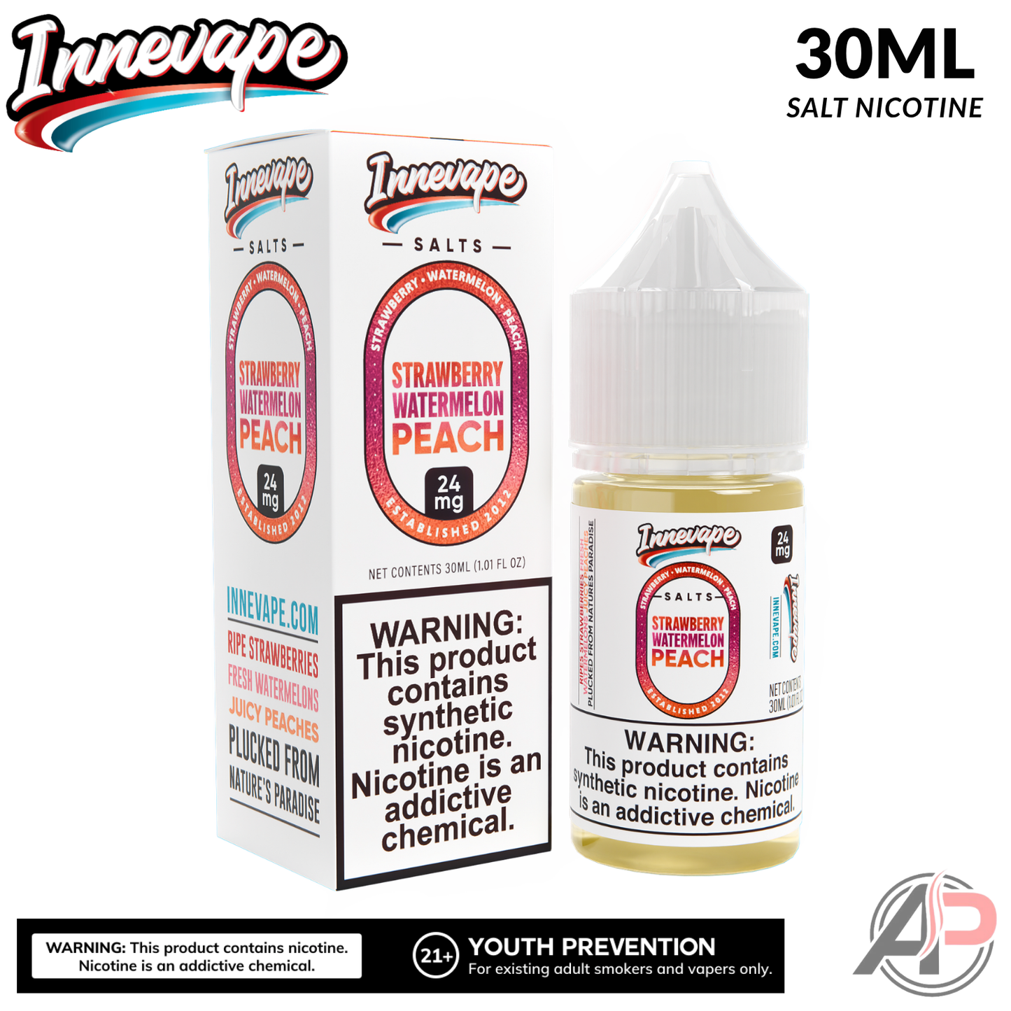 Innevape Strawberry Watermelon Peach Salt Nicotine 30mL