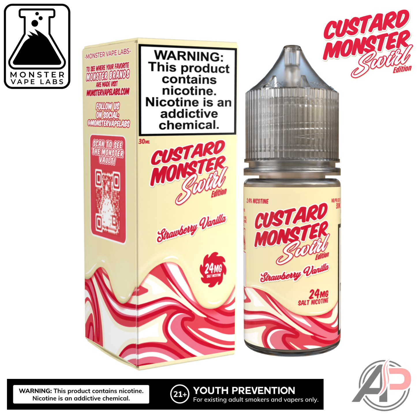 Strawberry Vanilla Salt Nicotine By Custard Swirl Monster Vape Labs 30mL