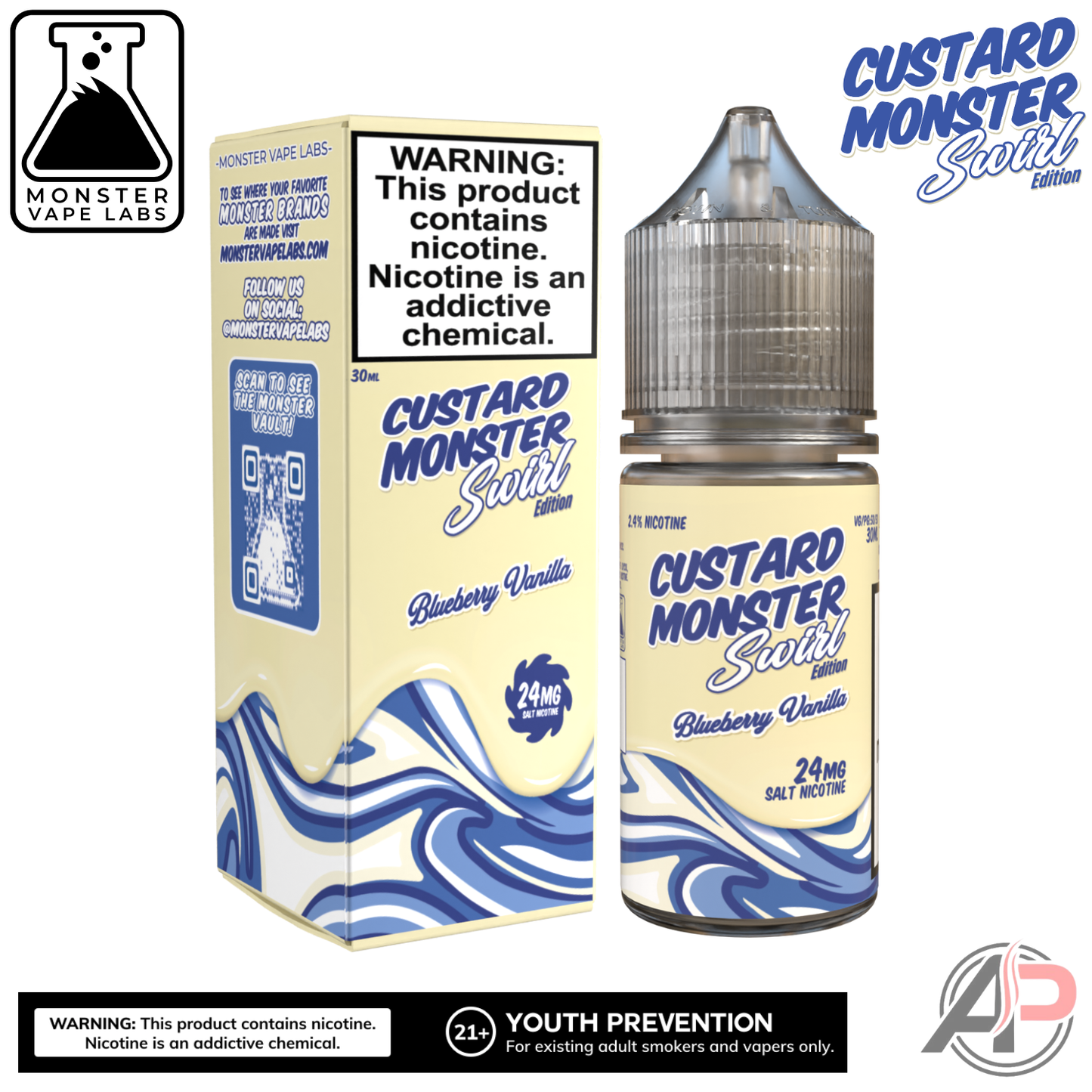 Blueberry Vanilla Salt Nicotine By Custard Swirl Monster Vape Labs 30mL