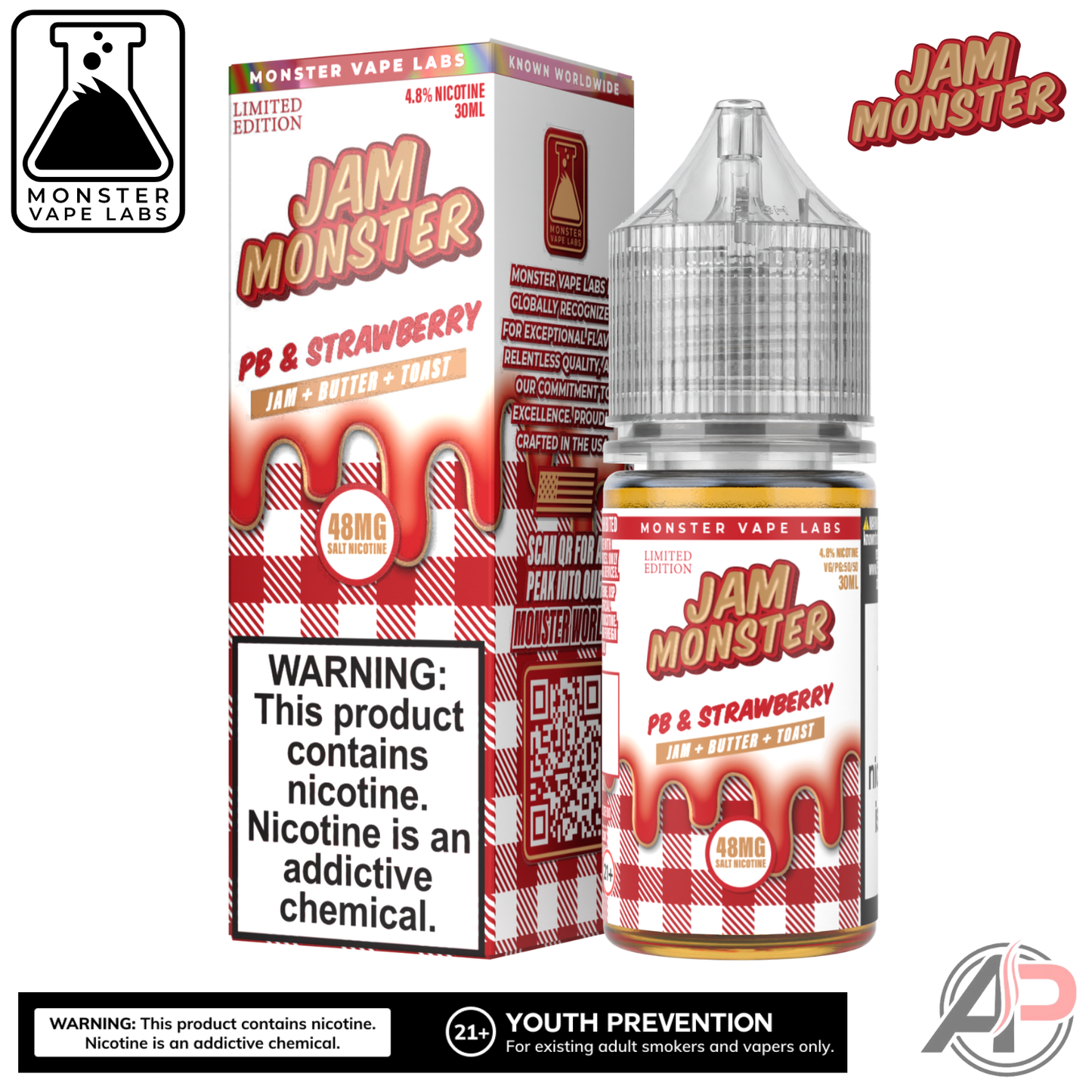 PB & Strawberry Salt Nicotine By Jam Monster Vape Labs 30mL