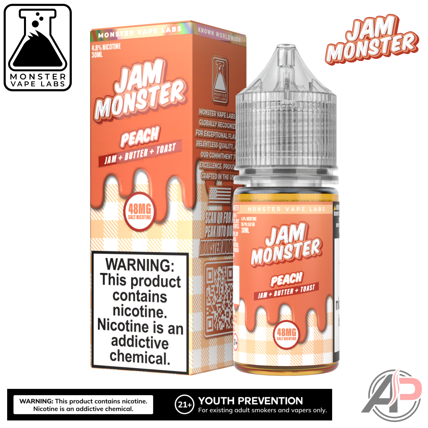 Peach Salt Nicotine By Jam Monster Vape Labs 30mL
