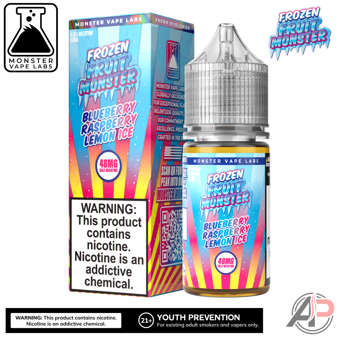 Blueberry Raspberry Lemon Ice Salt Nicotine By Frozen Fruit Monster Vape Labs 30mL