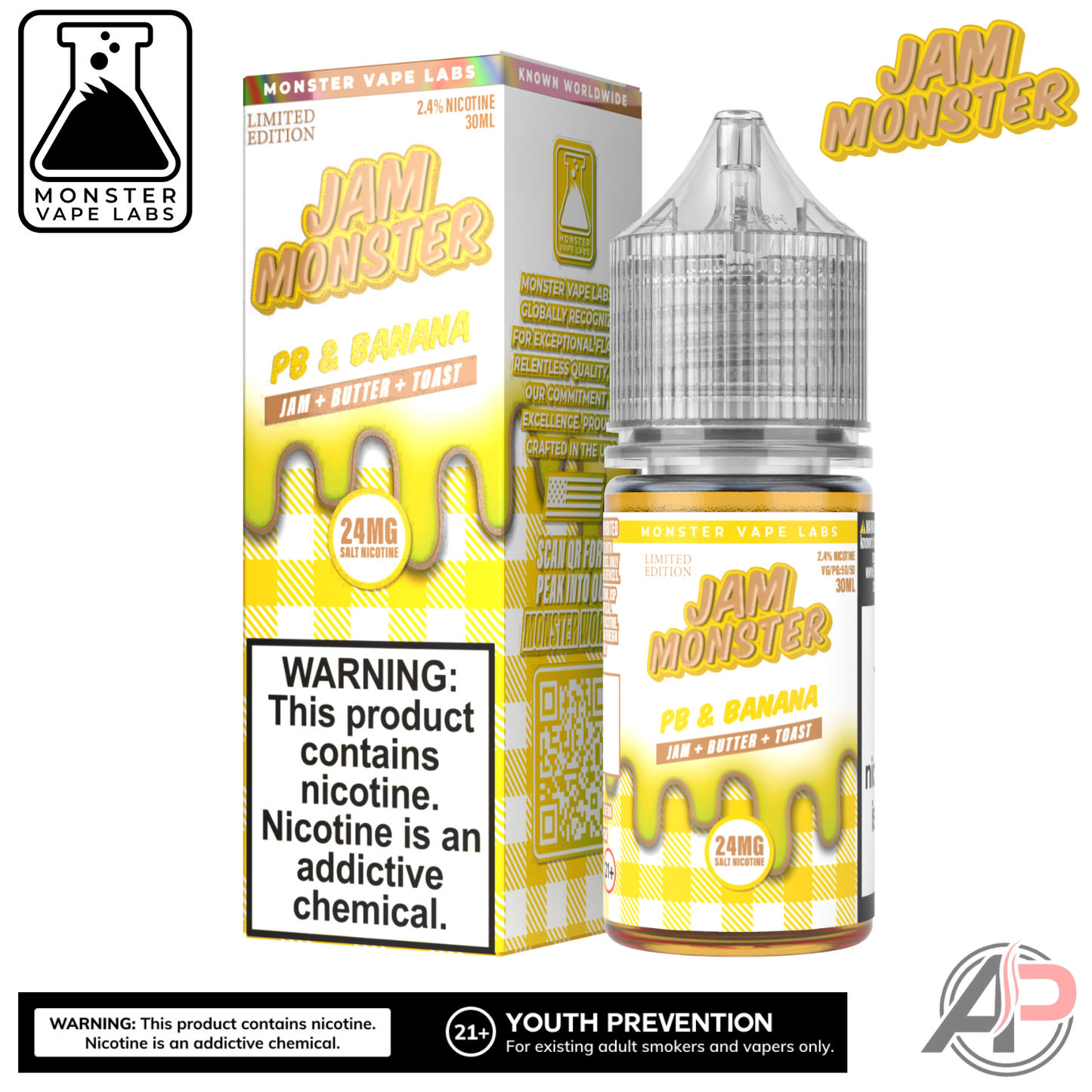 PB & Banana Salt Nicotine By Jam Monster Vape Labs 30mL