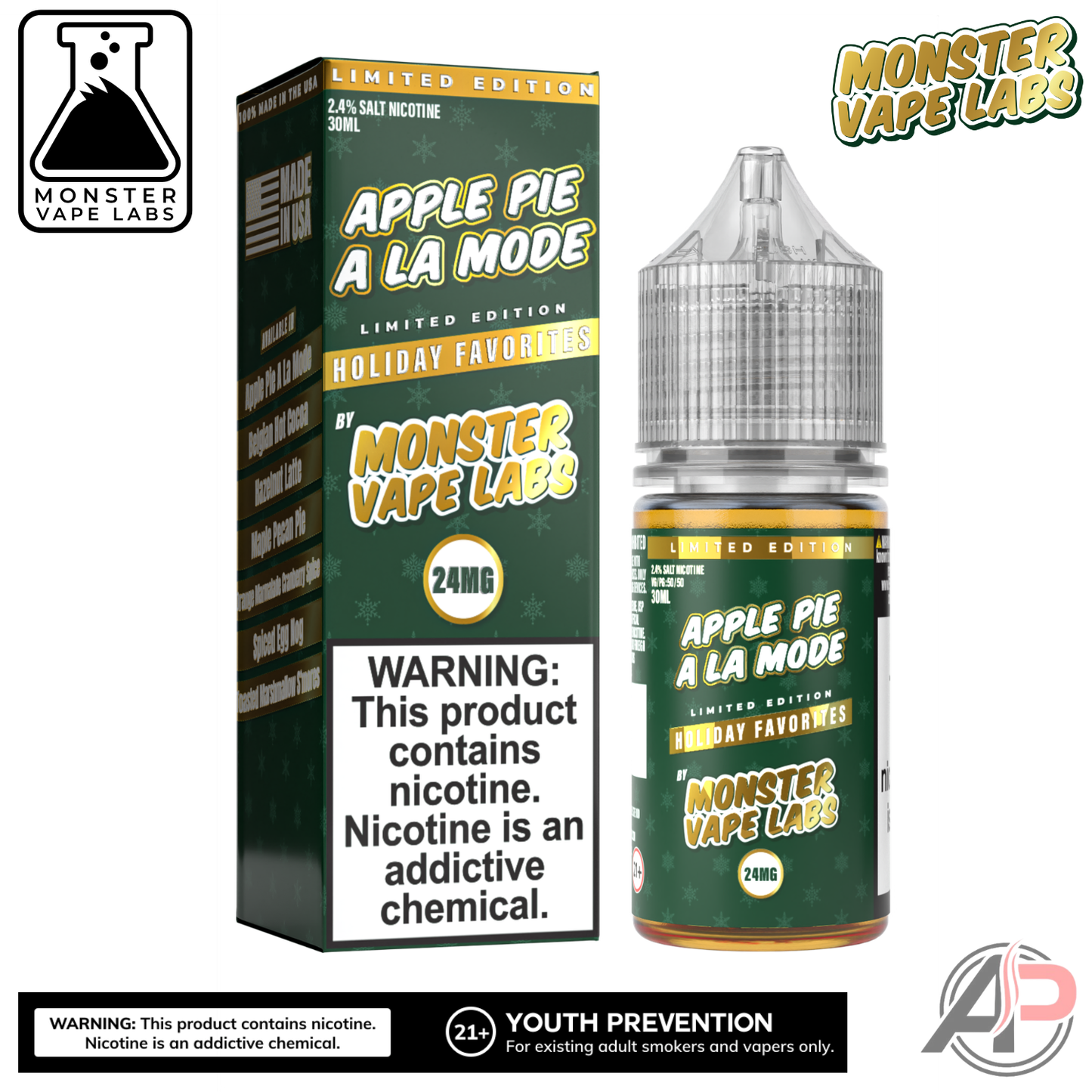 Apple Pie A La Mode Salt Nicotine By Holiday Monster Vape Labs 30mL