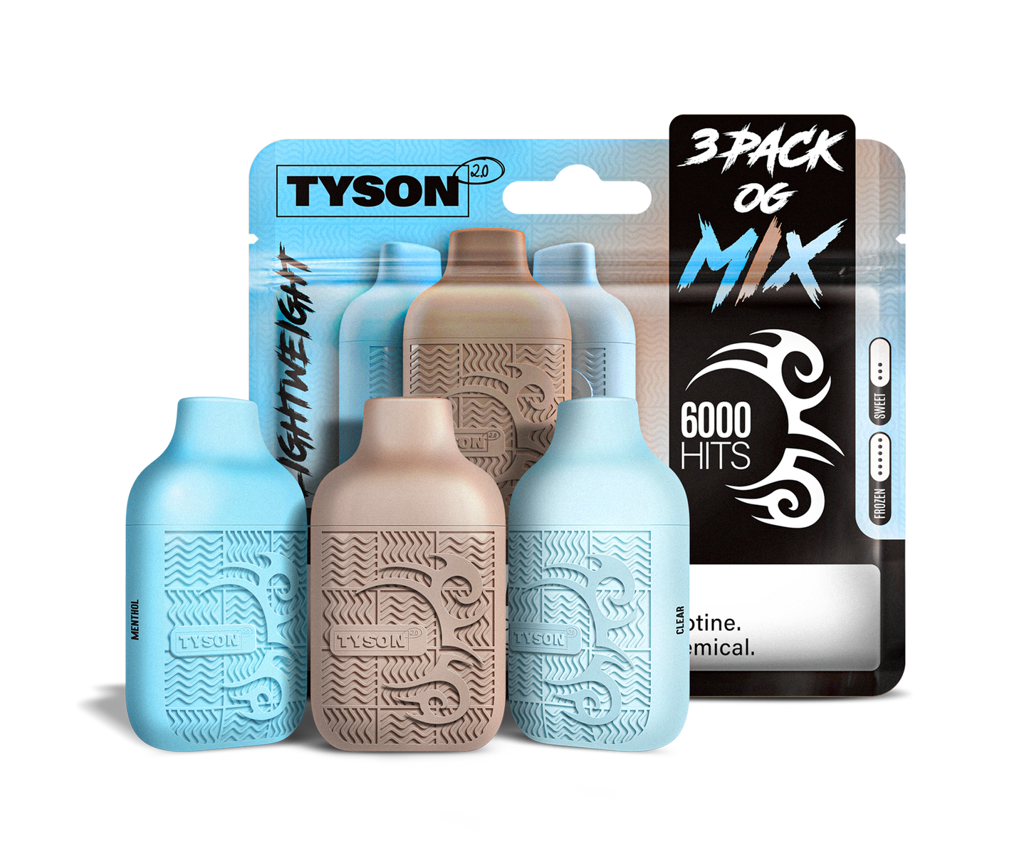 Tyson 2.0 Lightweight 6000 Puffs Disposable Vape Device 3 Pack