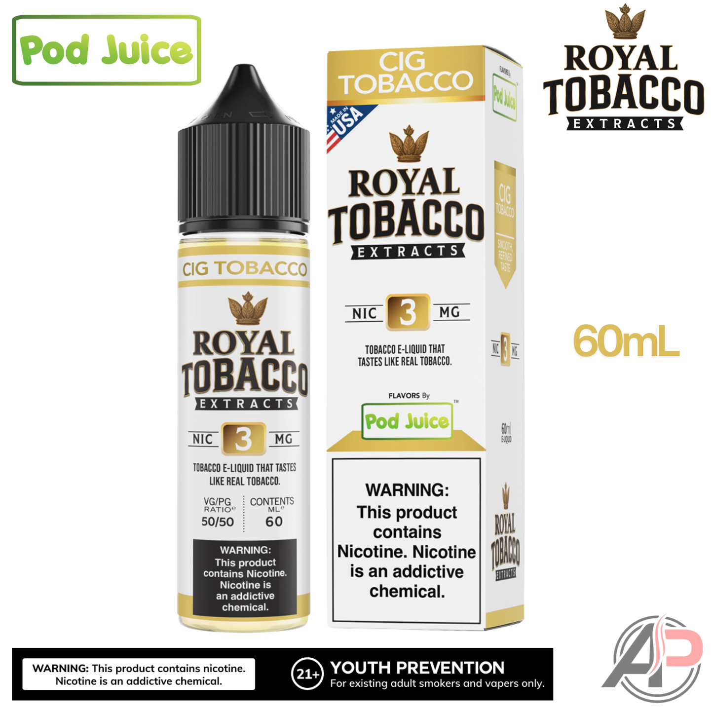 Pod Juice Royal Tobacco Extracts Cig Tobacco E-Liquid 60mL