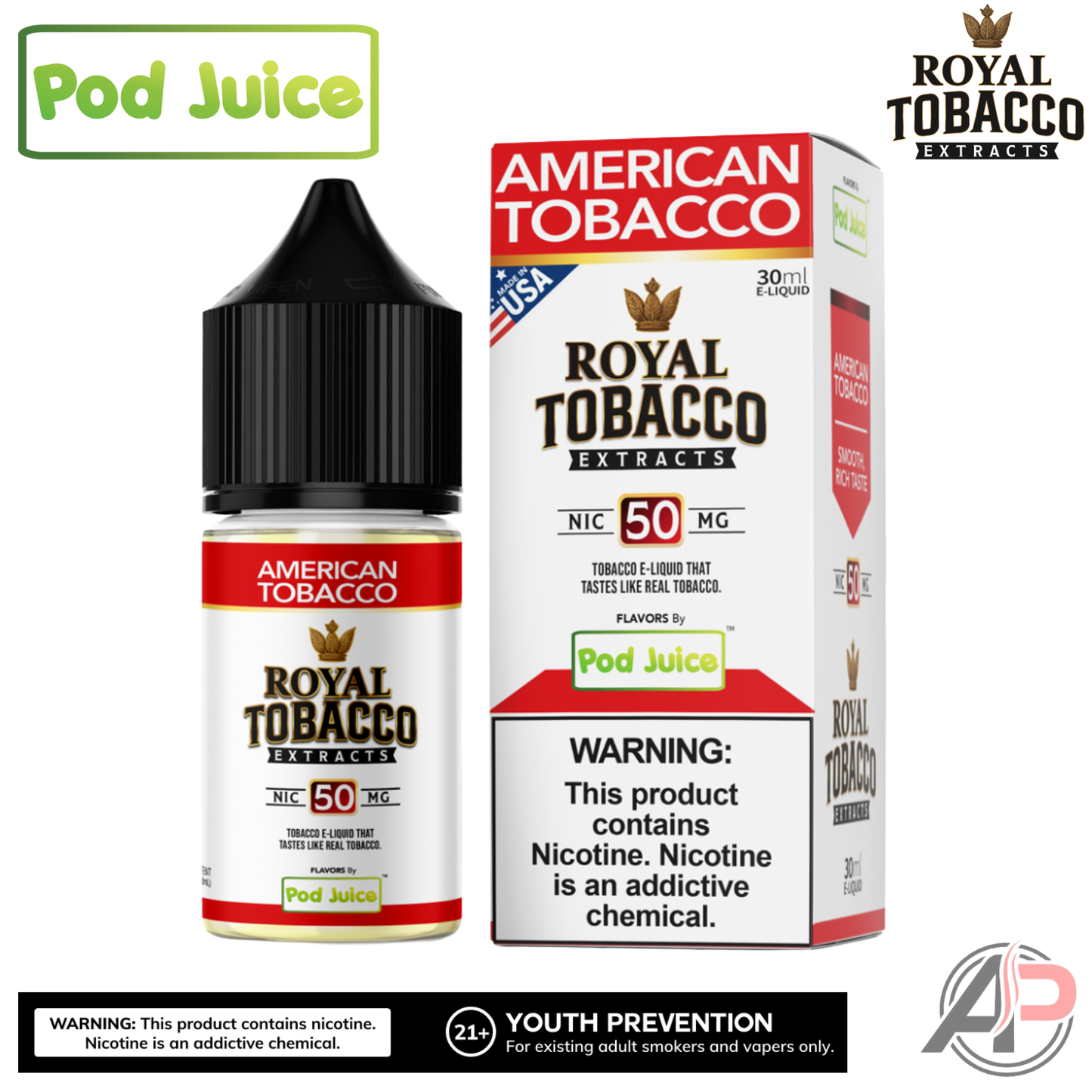 Pod Juice Royal Tobacco Extracts American Tobacco Salt Nicotine 30mL