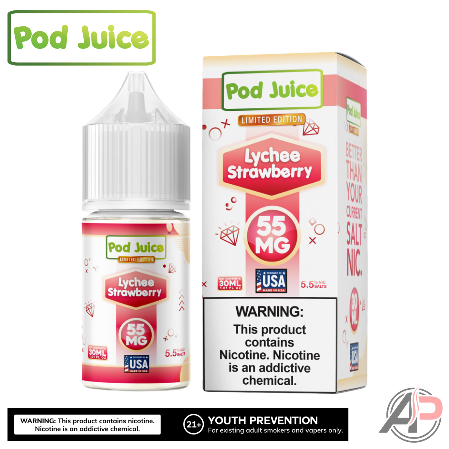 Pod Juice Lychee Strawberry Salt Nicotine 30mL