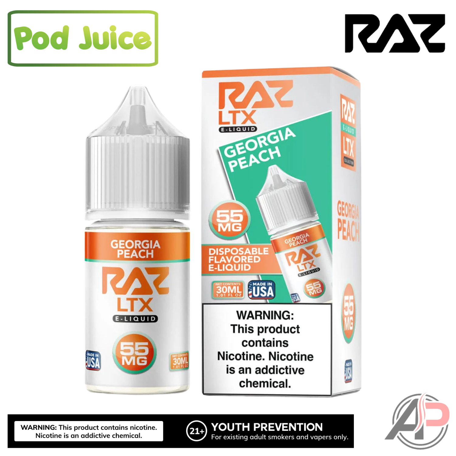 Pod Juice x Raz LTX Georgia Peach Salt Nicotine 30mL