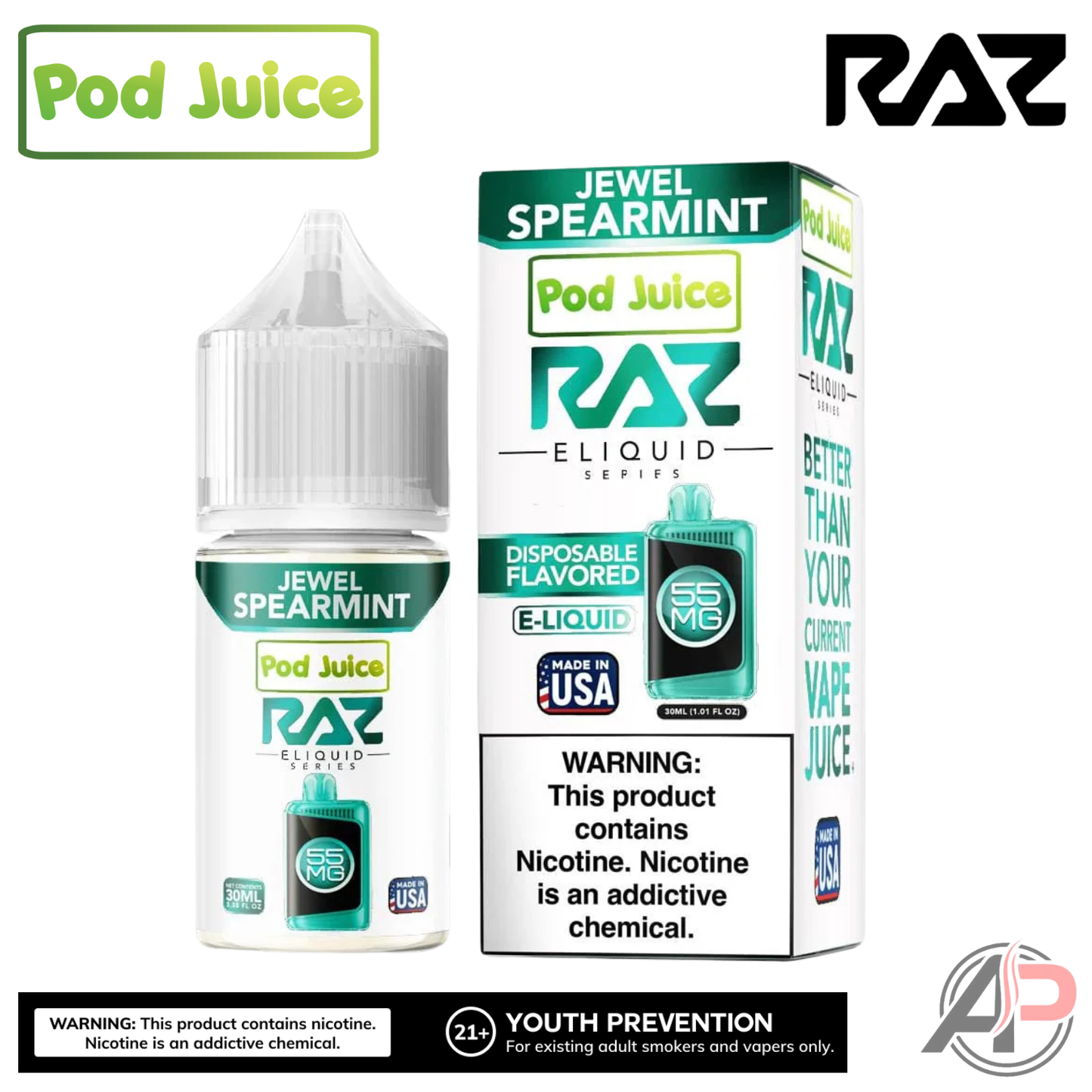 Pod Juice x Raz LTX Jewel Spearmint Salt Nicotine 30mL