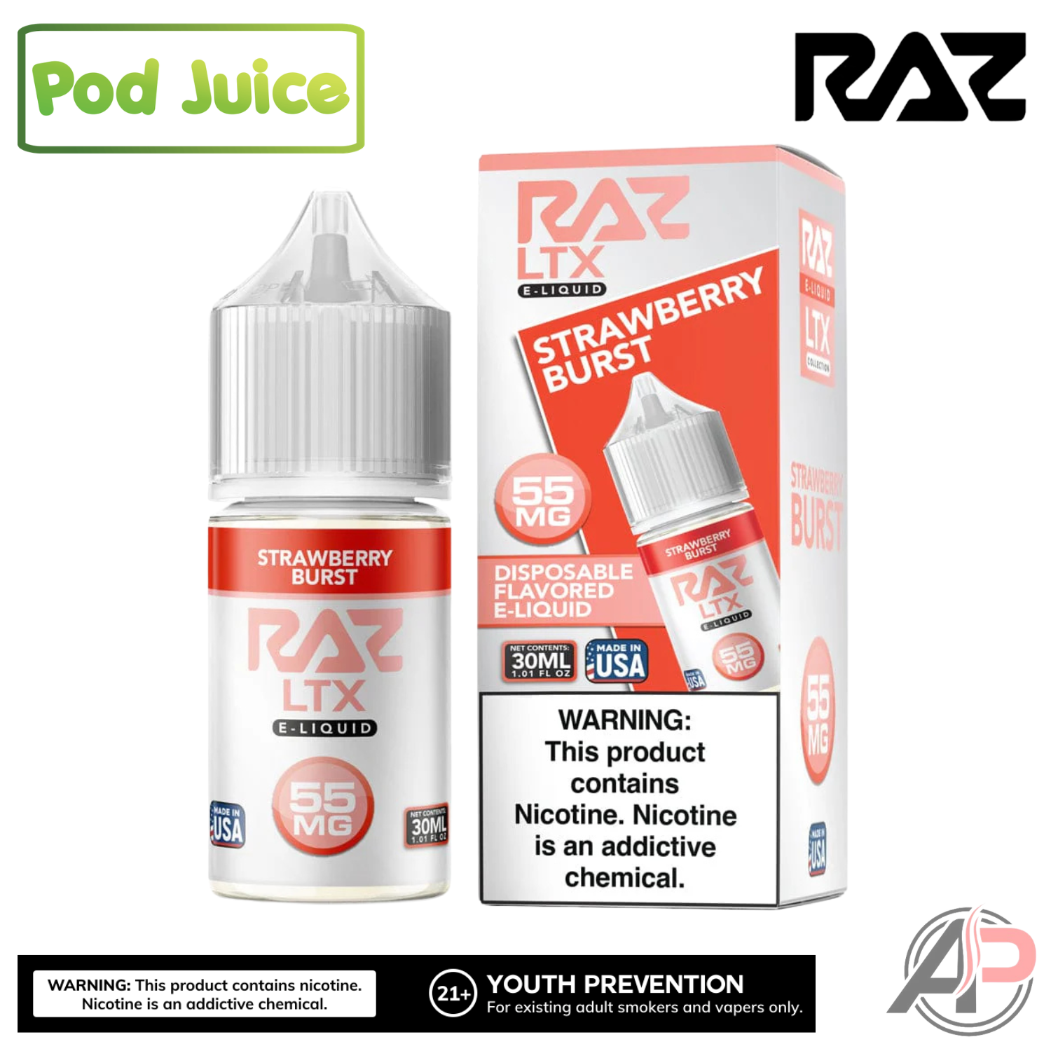 Pod Juice x Raz LTX Strawberry Burst Salt Nicotine 30mL
